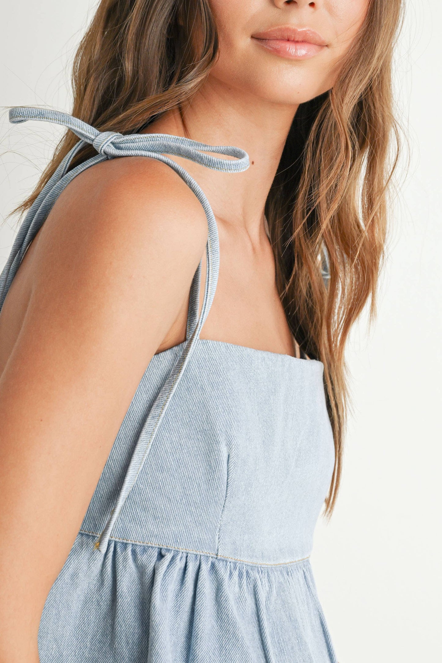 Denim Tie-Strap Peplum Top - BMT7722