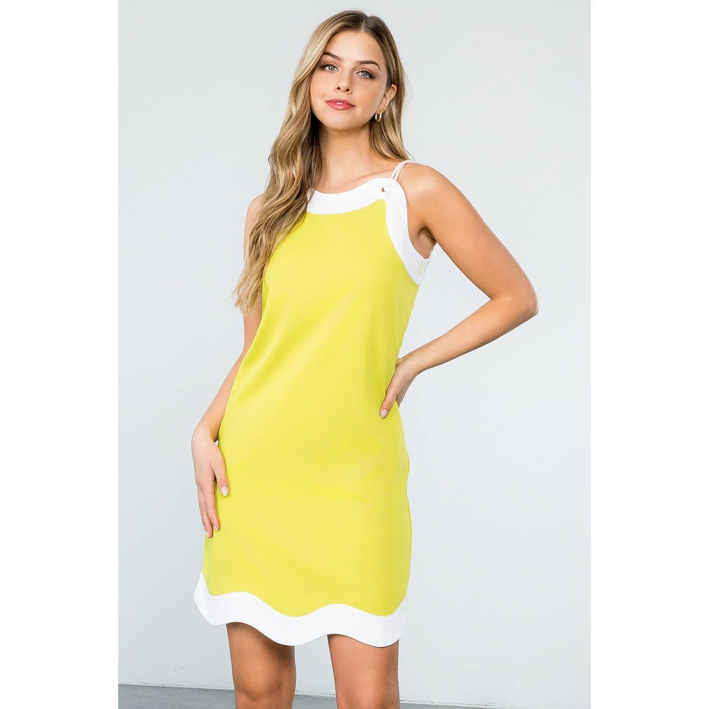 Sleeveless Scallop Trim Dress with Side Pockets