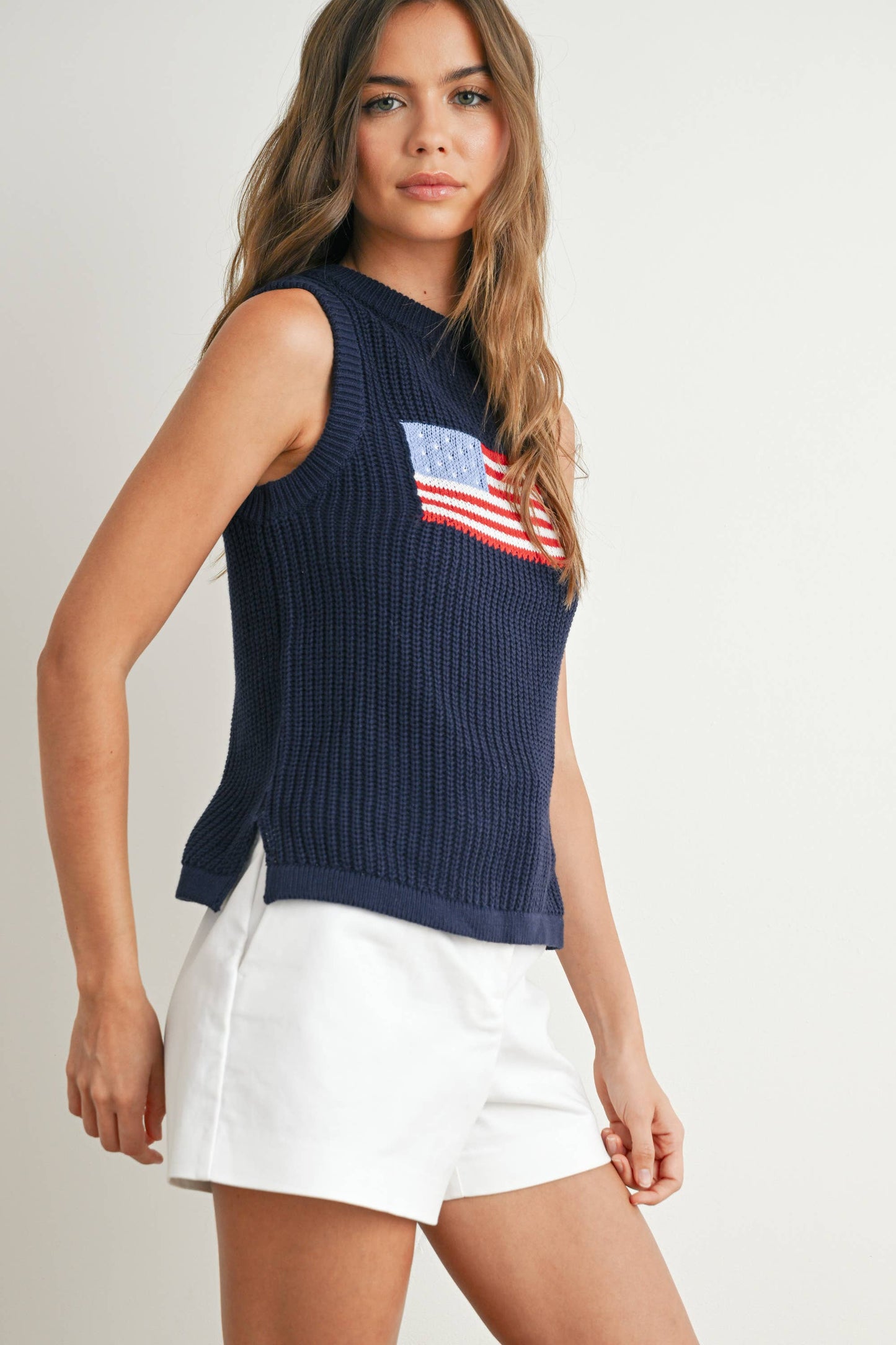 Flag Print Knitted Sleeveless Sweater - BMW7749