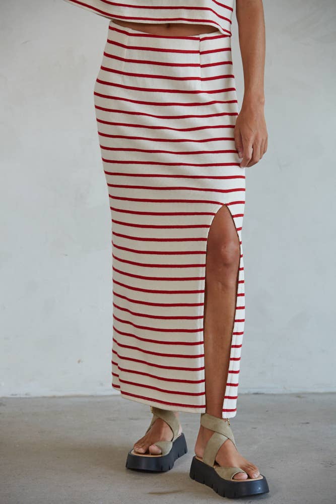 RJ3427 | Knit Cotton Rayon Striped Pencil Skirt
