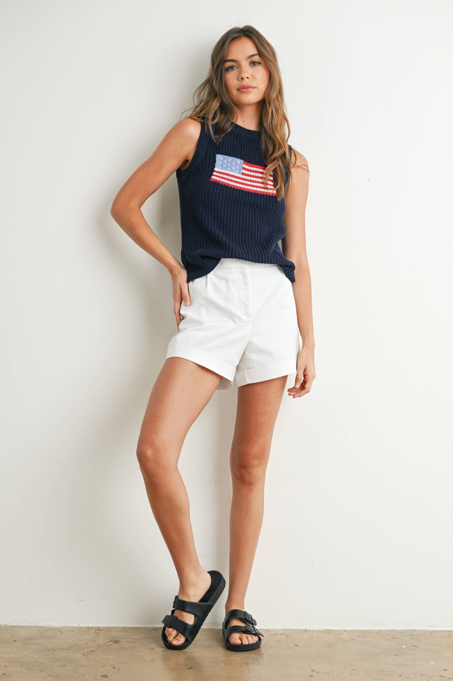 Flag Print Knitted Sleeveless Sweater - BMW7749
