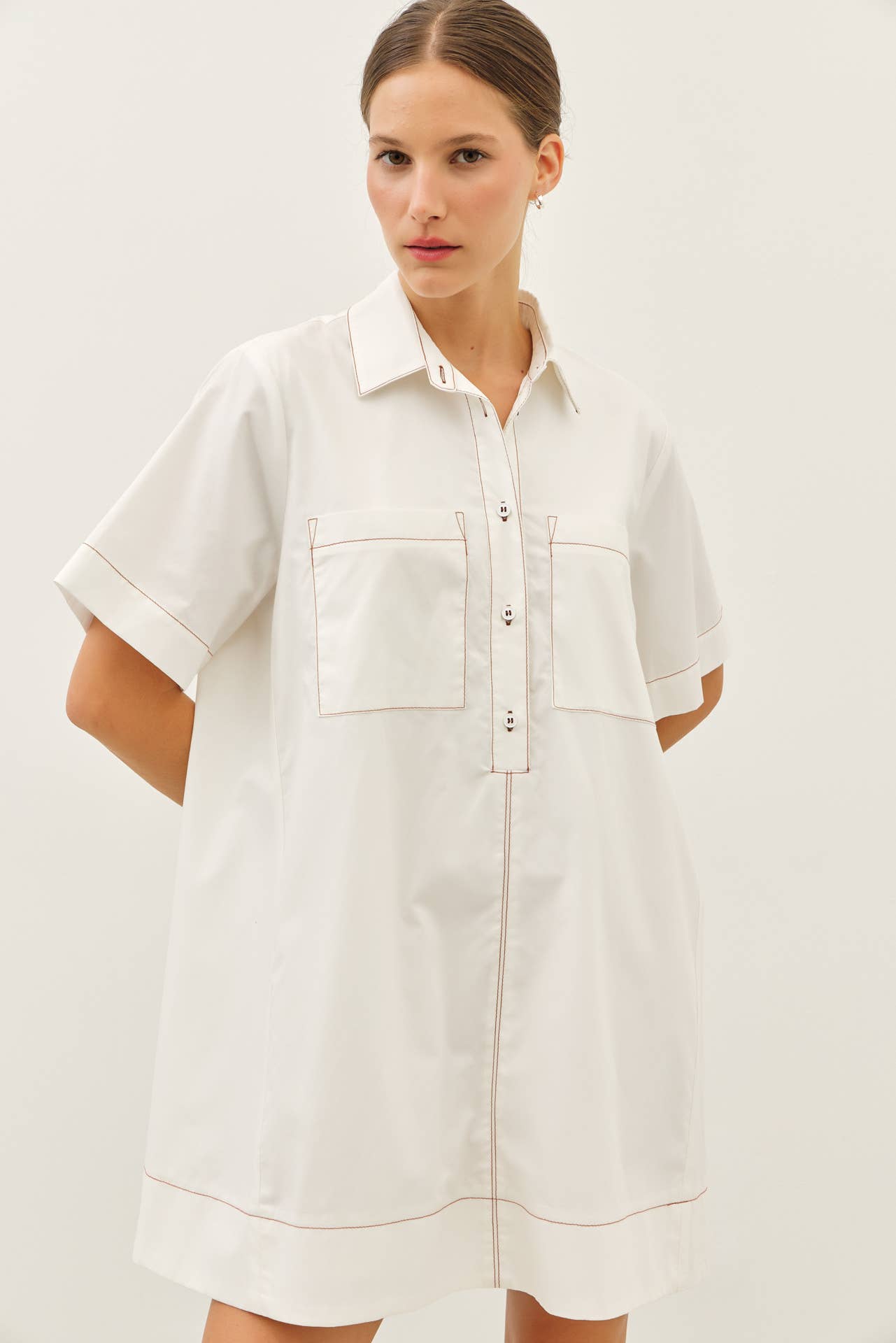 BREATHABLE A-LINE SHIRT DRESS WITH OVERSIZED SLVS