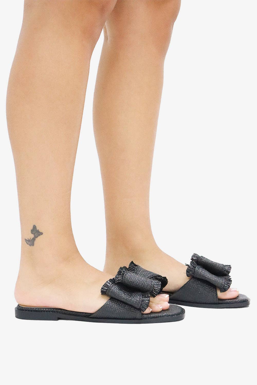 RESORT STAY - Raffia Bow Sandals, Beach Slide, Summer Flat