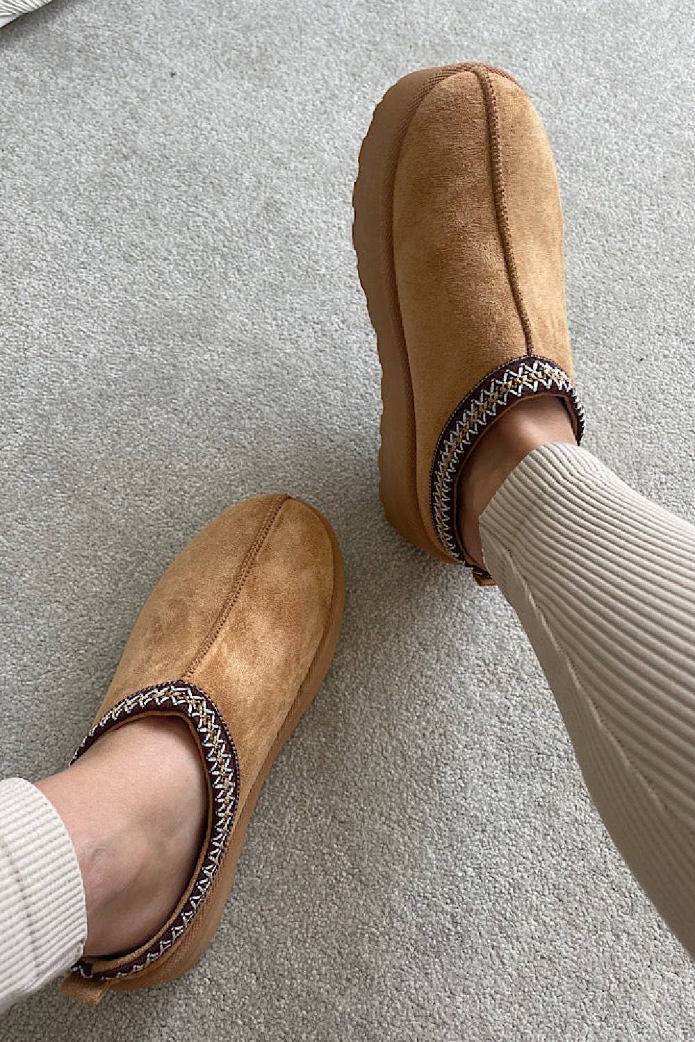 Women's Faux Fur Lined Slipper Platform Sliders Aztec Mules