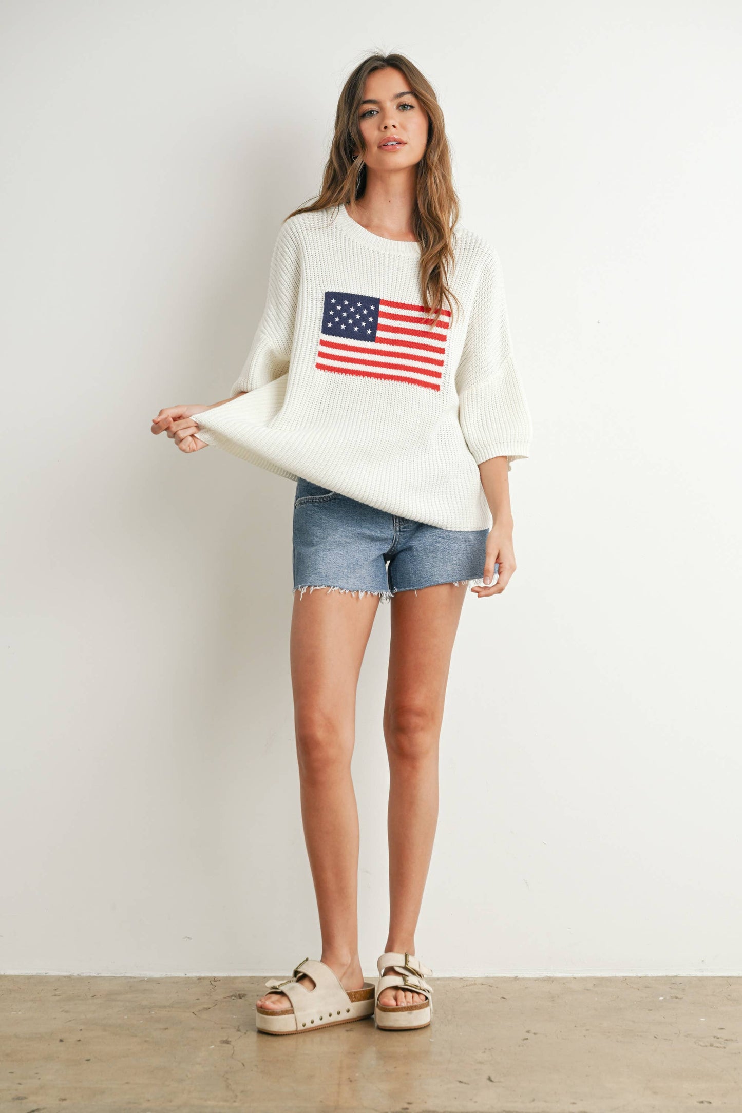 BMW7691 - FLAG PRINT KNIT SWEATER