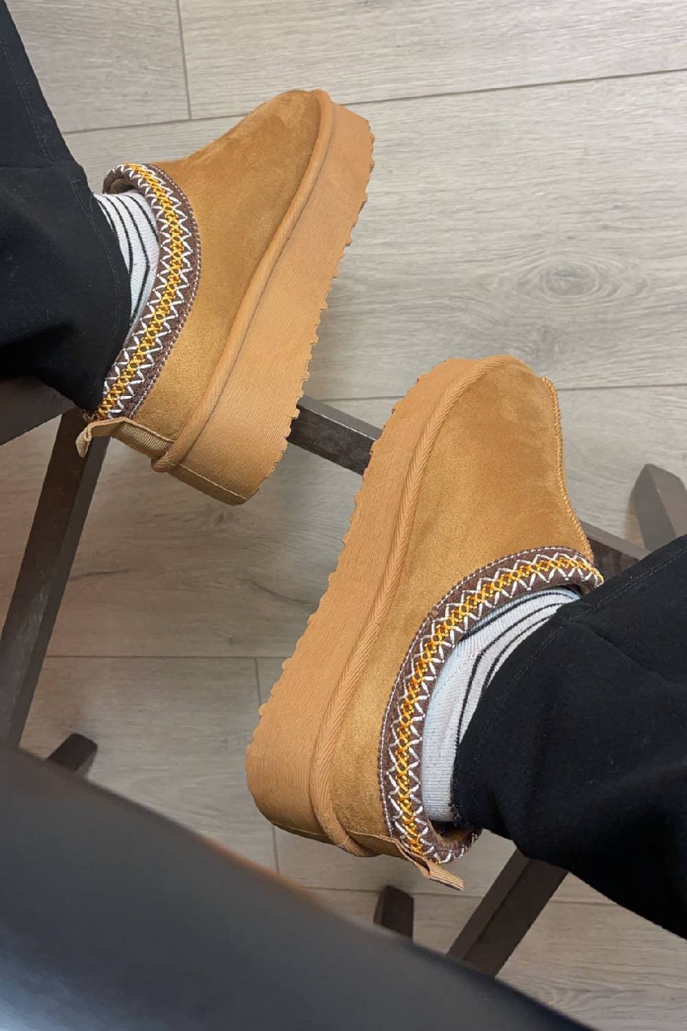 Women's Faux Fur Lined Slipper Platform Sliders Aztec Mules