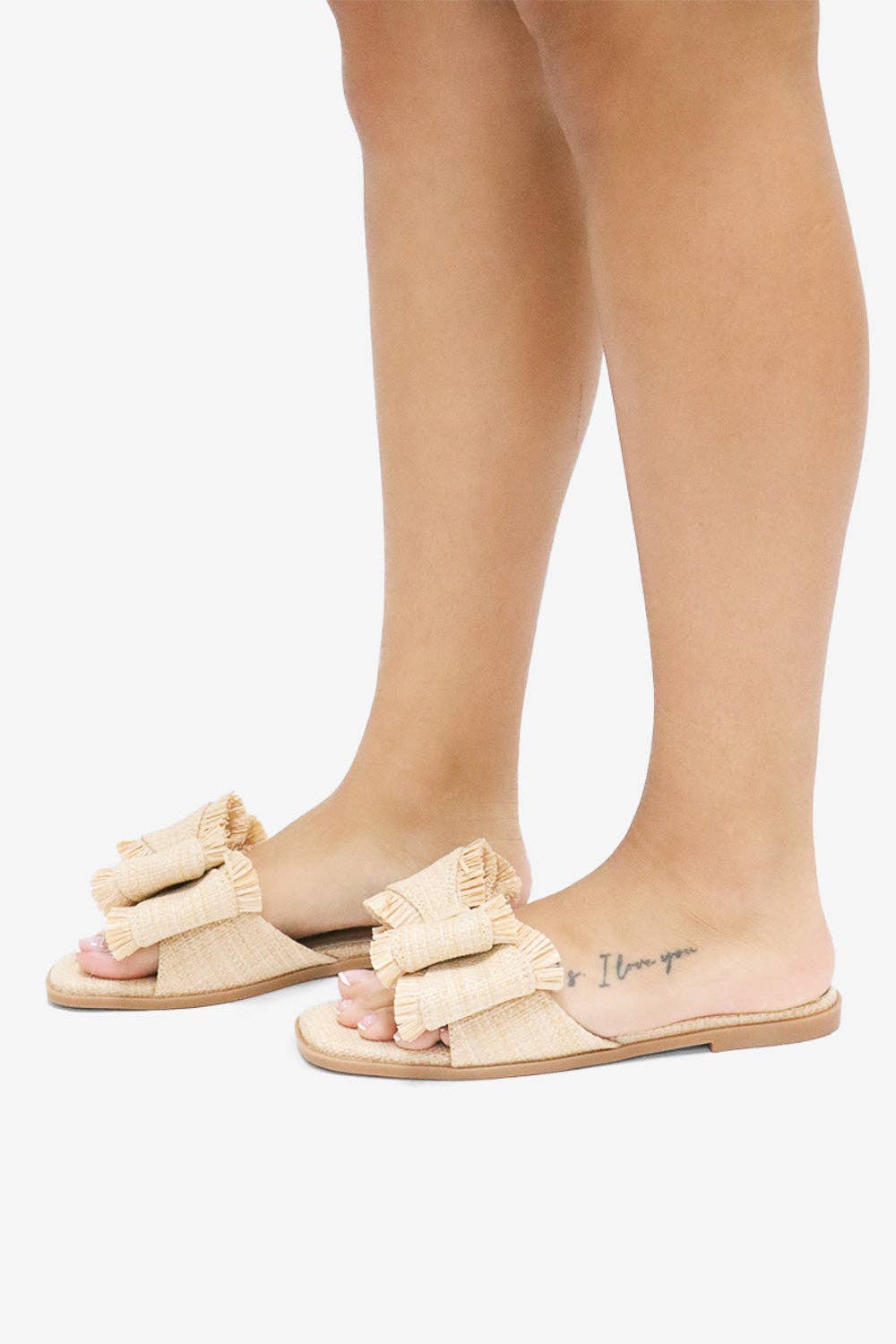 RESORT STAY - Raffia Bow Sandals, Beach Slide, Summer Flat