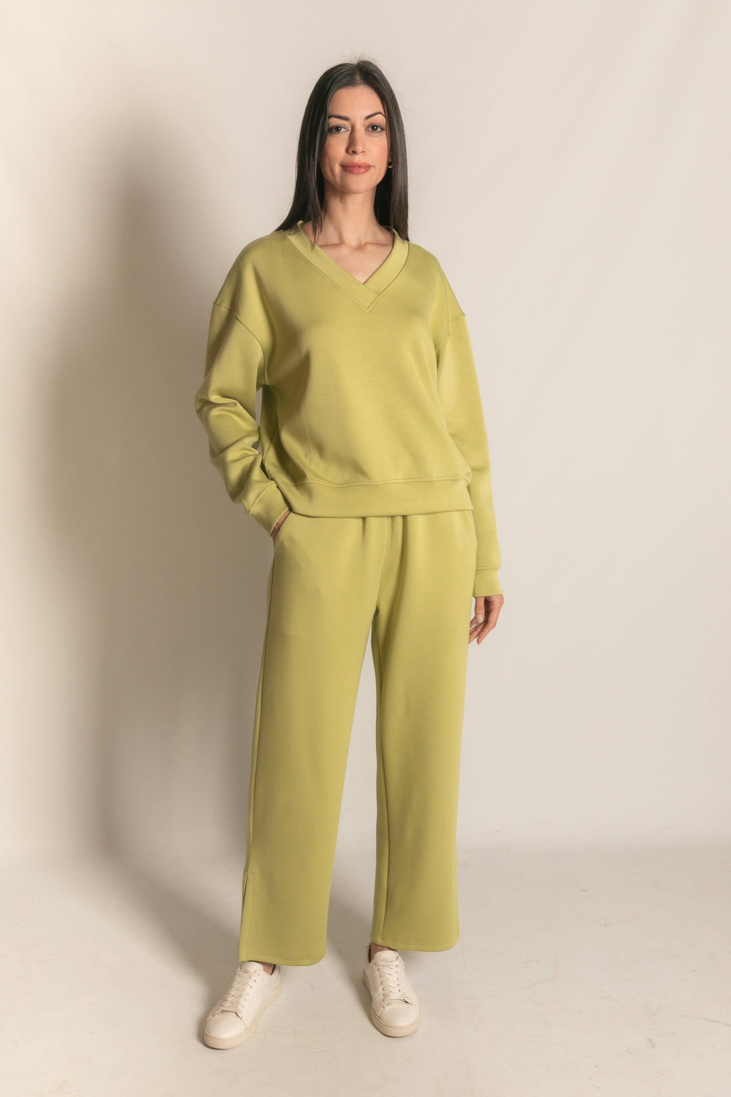 P. CILL Butter Modal Wide Leg Pants with Bottom Slits