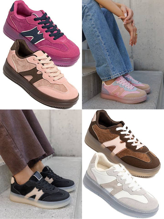 CLASSIC STREET COLOUR CONTRAST FAUX SUEDE LACE UP SNEAKERS