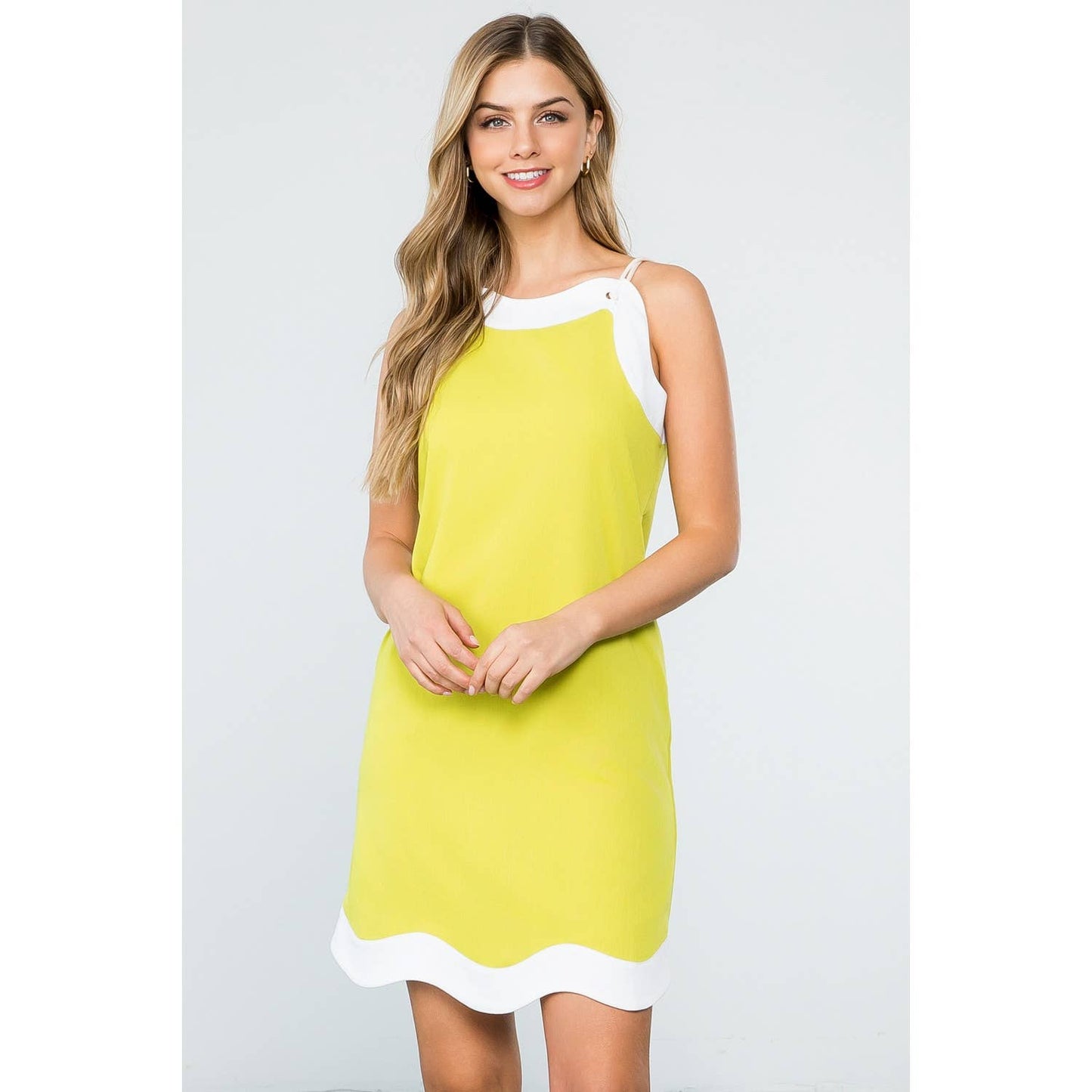 Sleeveless Scallop Trim Dress with Side Pockets