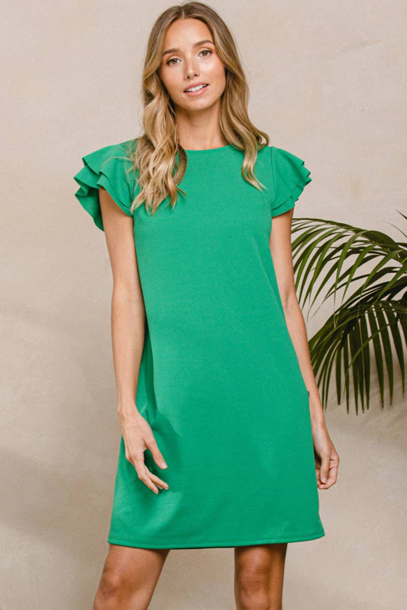 Ruffle Sleeves Solid Tunic Dress / DY3798