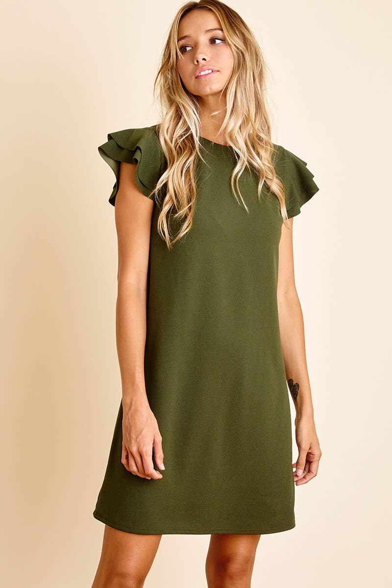 Ruffle Sleeves Solid Tunic Dress / DY3798