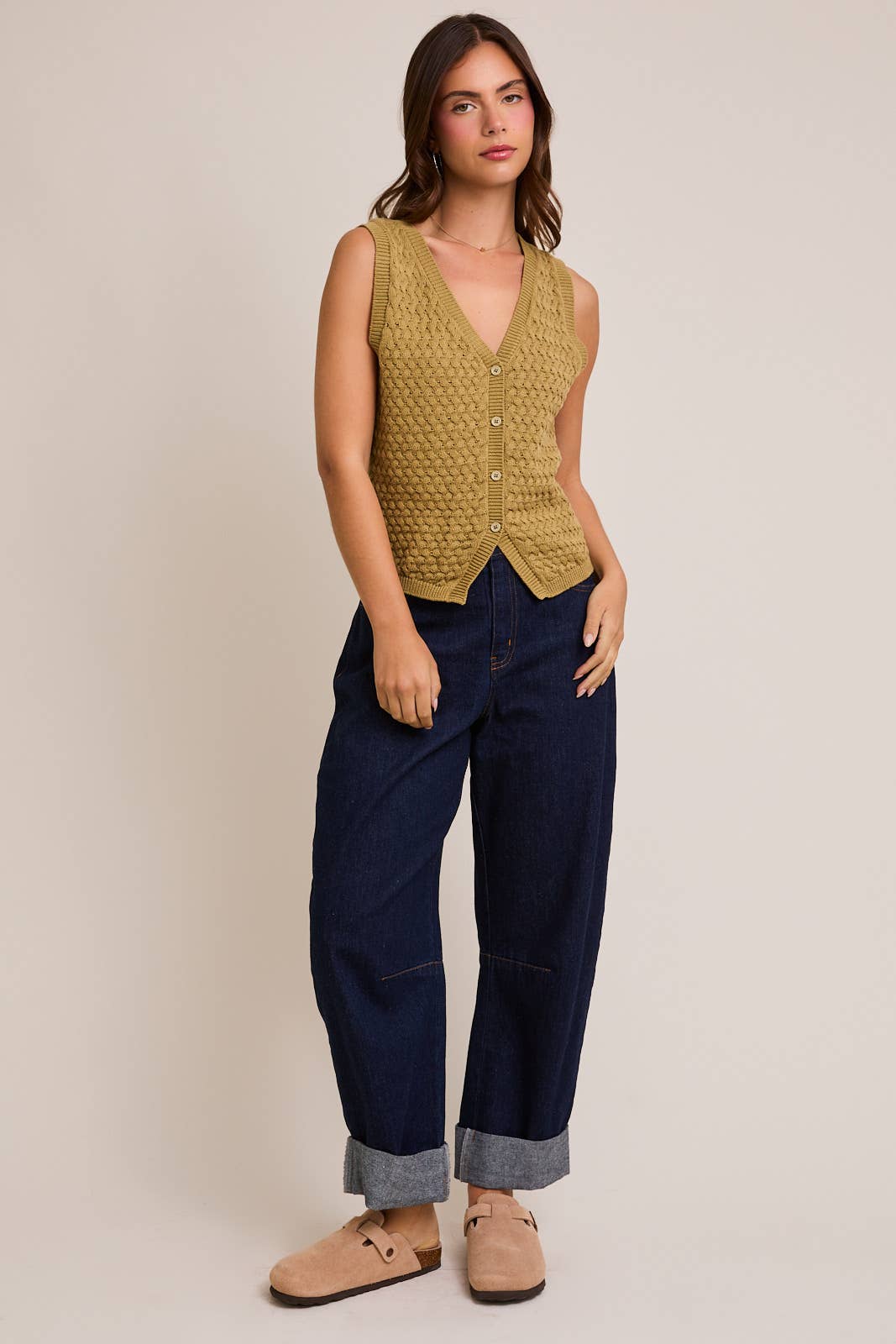 KNIT SWEATER VEST WITH FRONT BUTTONS