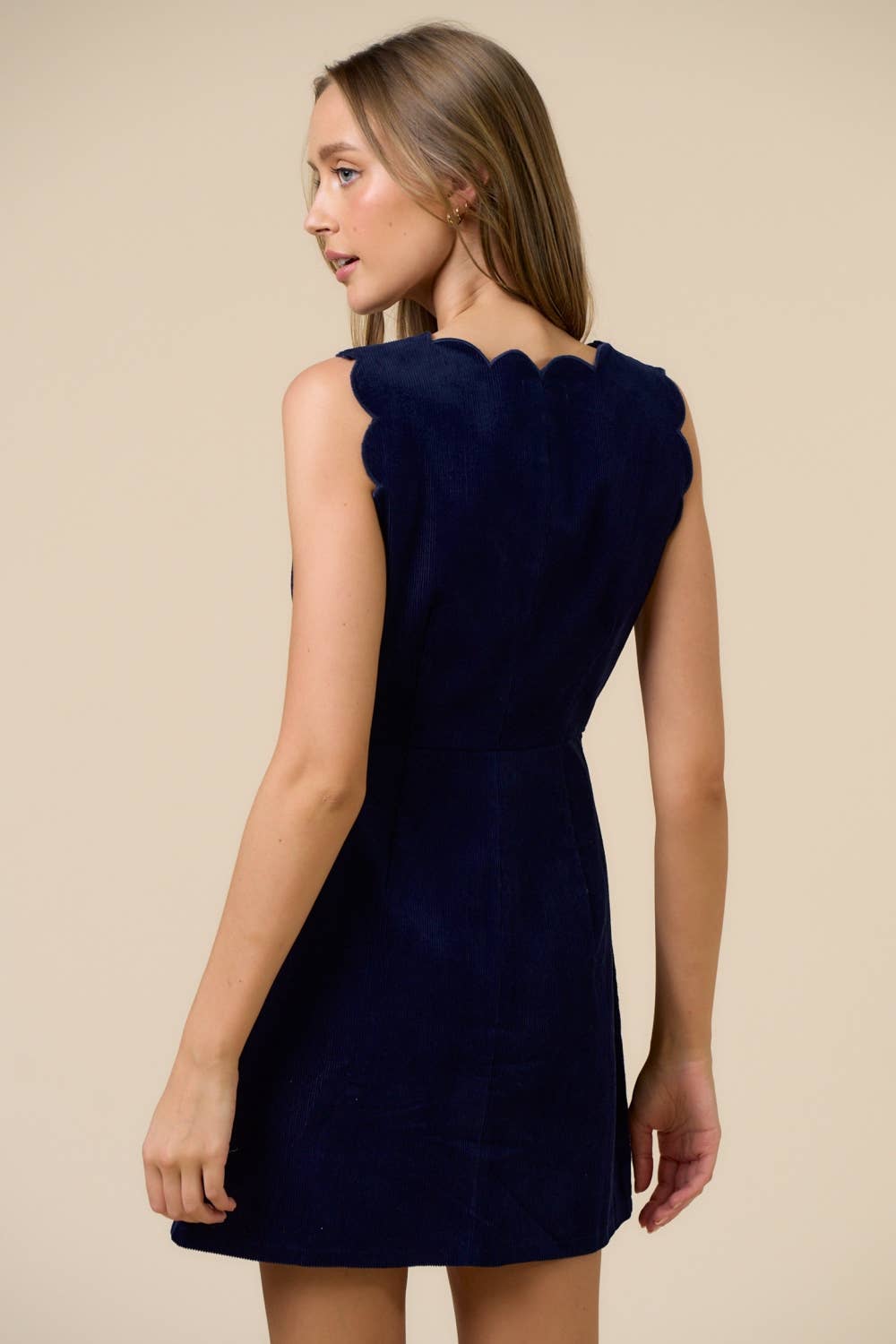 ILD6552 Corduroy Scalloped Edge Mini Dress