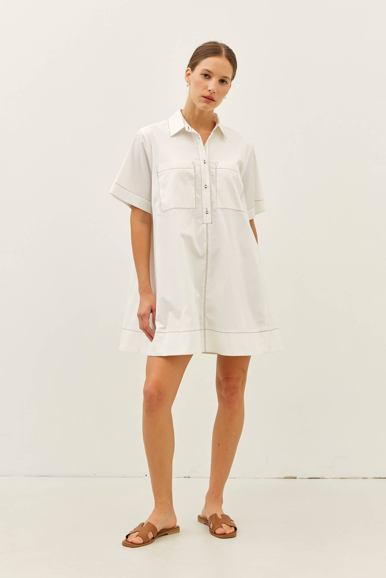 BREATHABLE A-LINE SHIRT DRESS WITH OVERSIZED SLVS