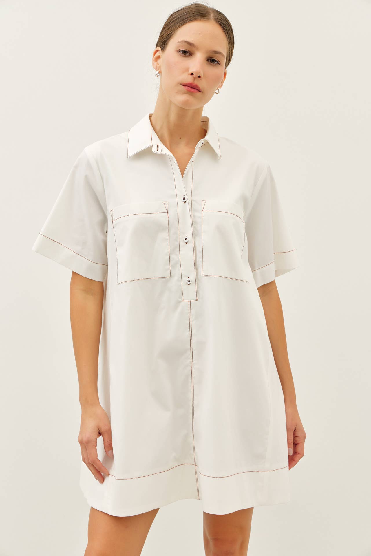 BREATHABLE A-LINE SHIRT DRESS WITH OVERSIZED SLVS