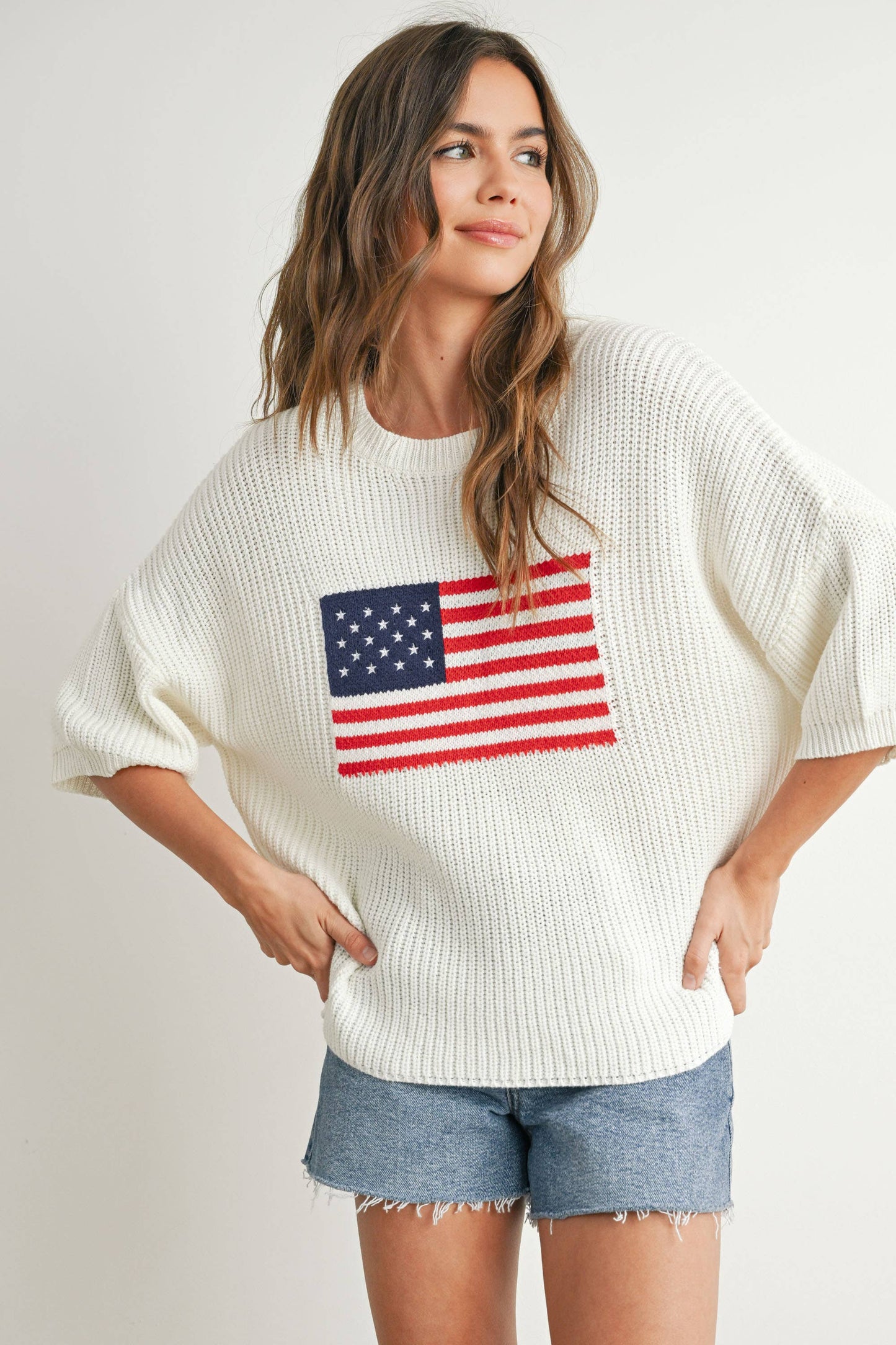 BMW7691 - FLAG PRINT KNIT SWEATER
