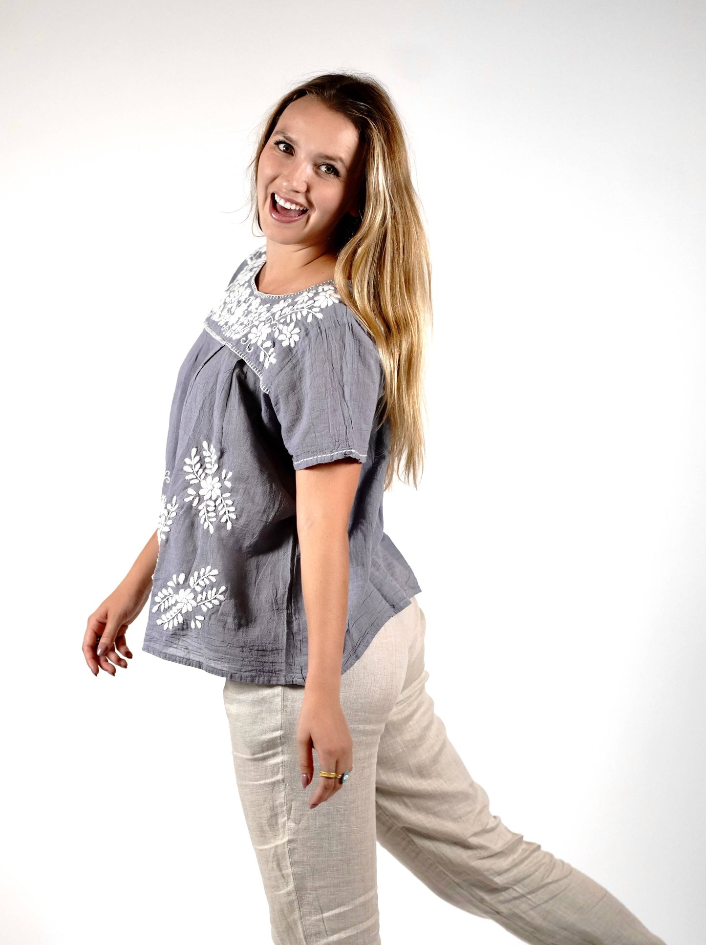 Willow Embroidered Top Grey