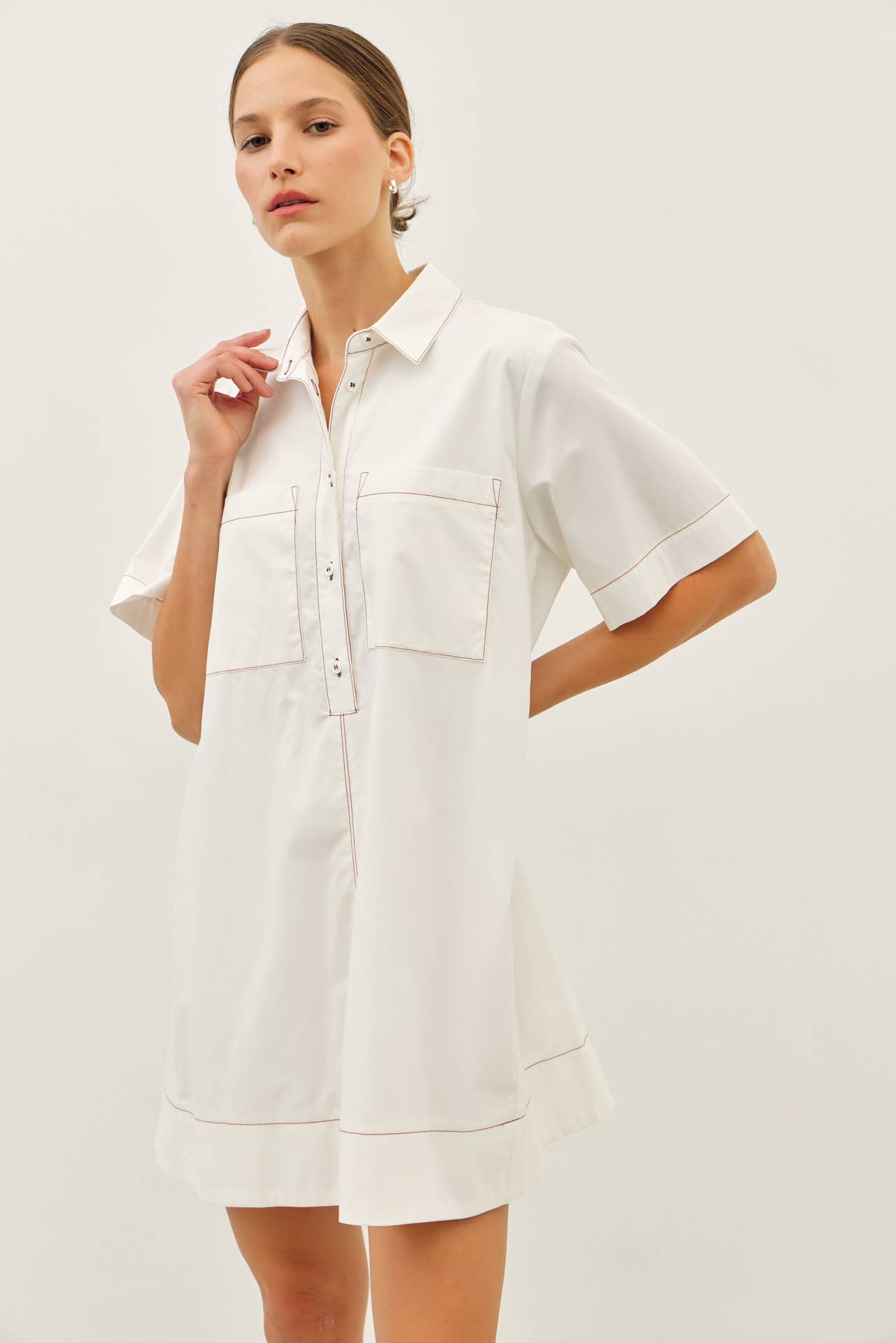 BREATHABLE A-LINE SHIRT DRESS WITH OVERSIZED SLVS