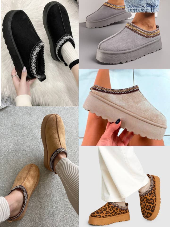 Women's Faux Fur Lined Slipper Platform Sliders Aztec Mules