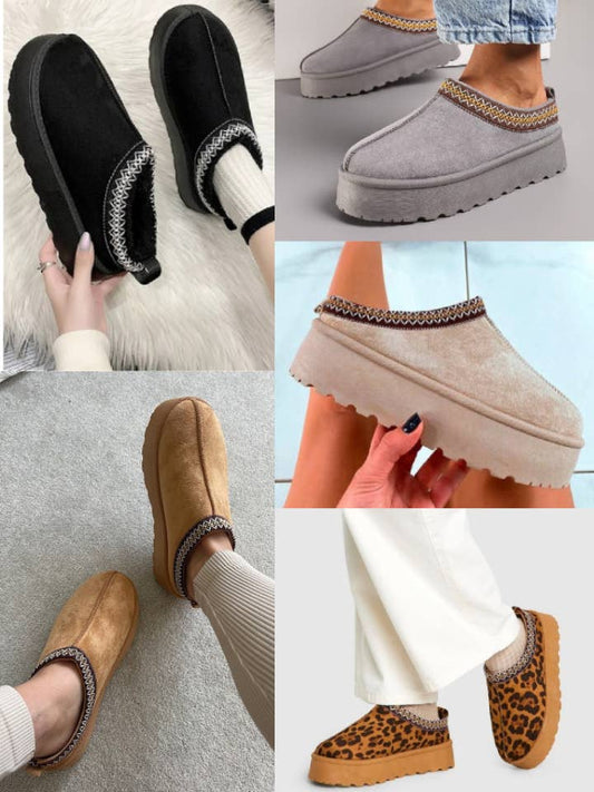 Women's Faux Fur Lined Slipper Platform Sliders Aztec Mules