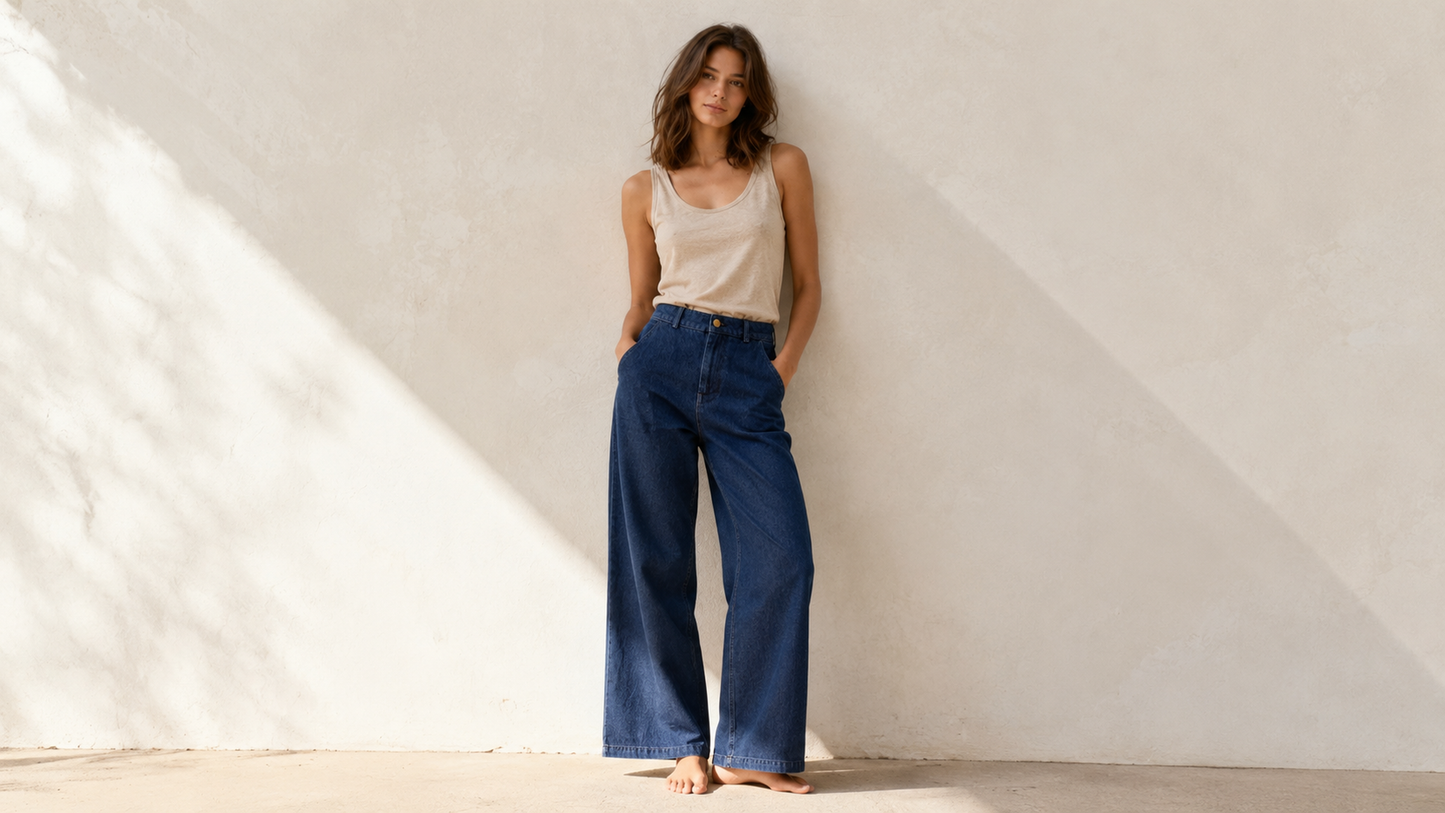 24249087-Wide-Leg Indigo Denim Trouser