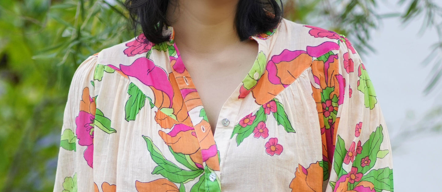 Anela Floral Print Top Beige Multi