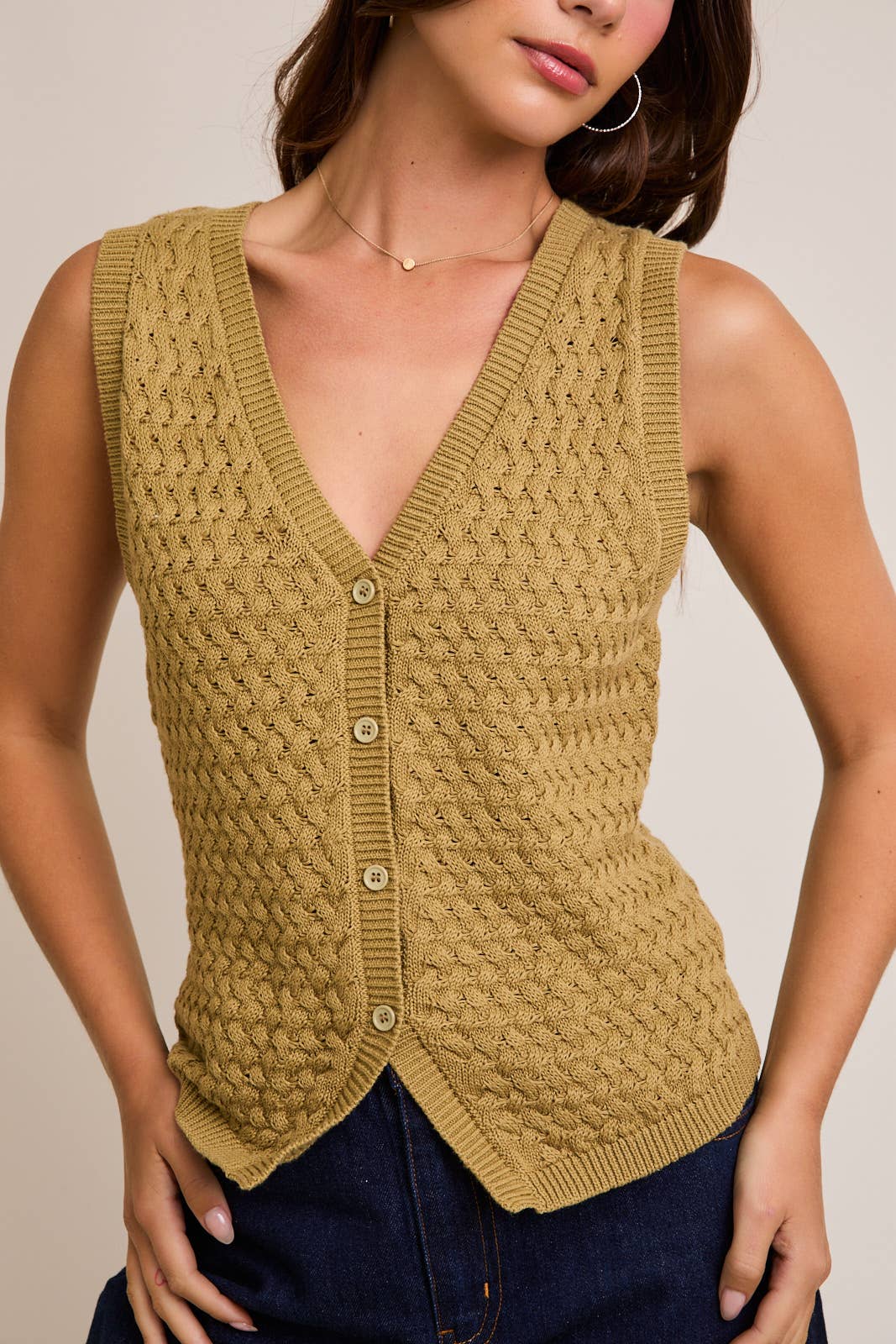 KNIT SWEATER VEST WITH FRONT BUTTONS