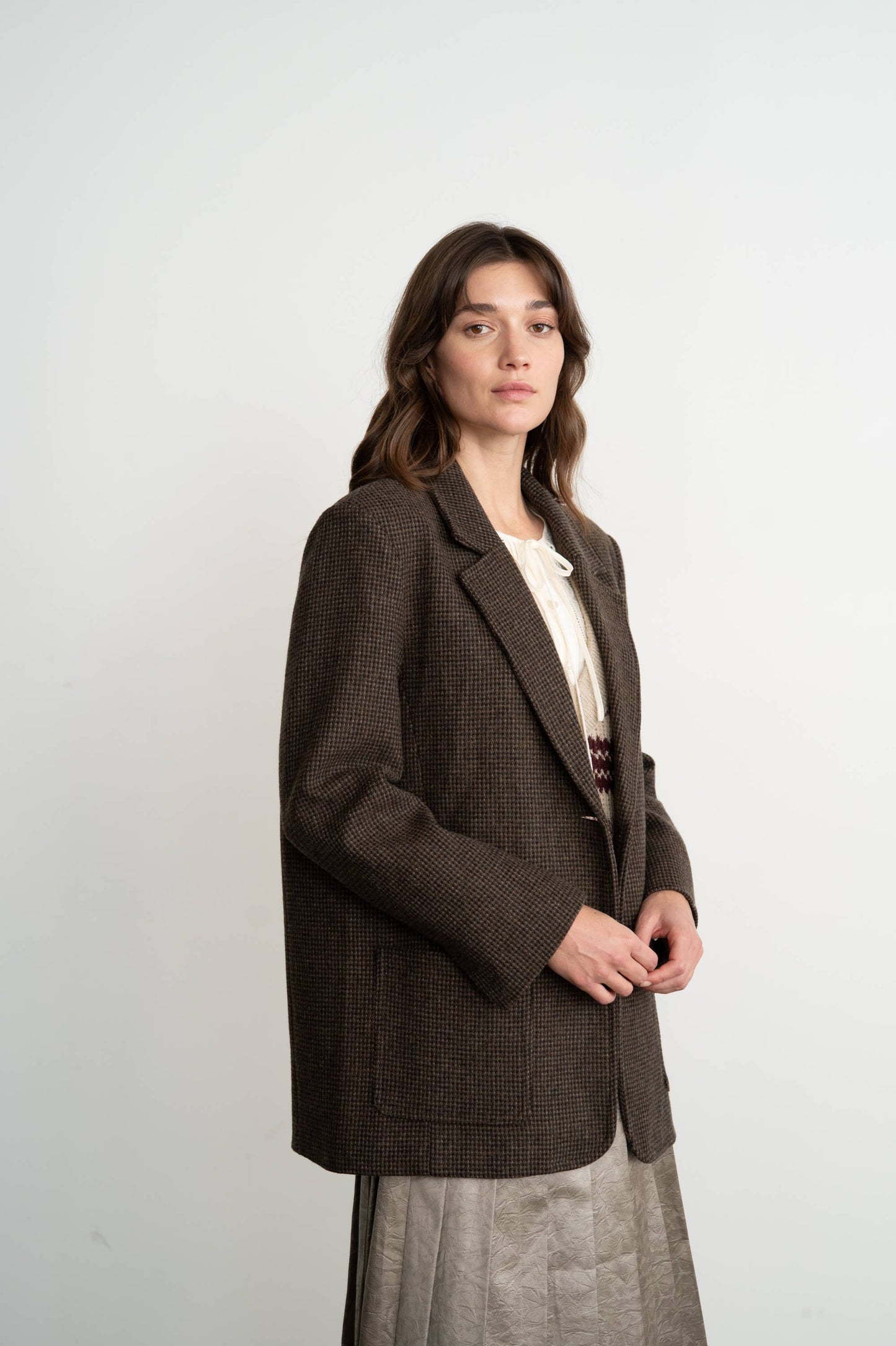 CHECKED ONE BUTTON BLAZER