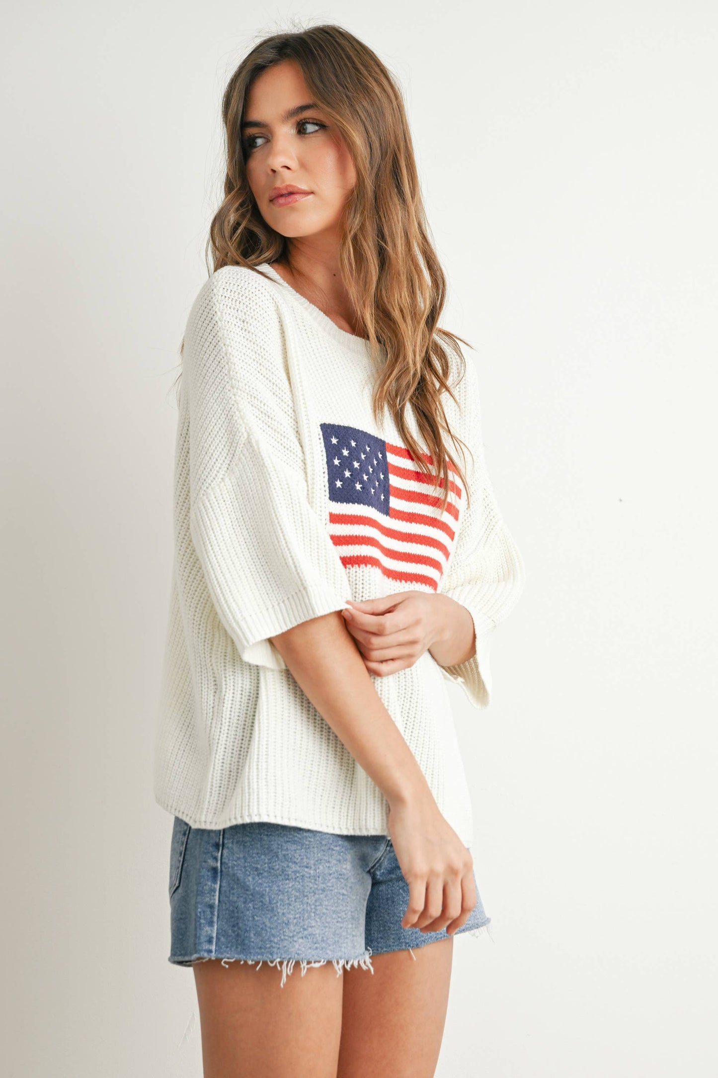 BMW7691 - FLAG PRINT KNIT SWEATER
