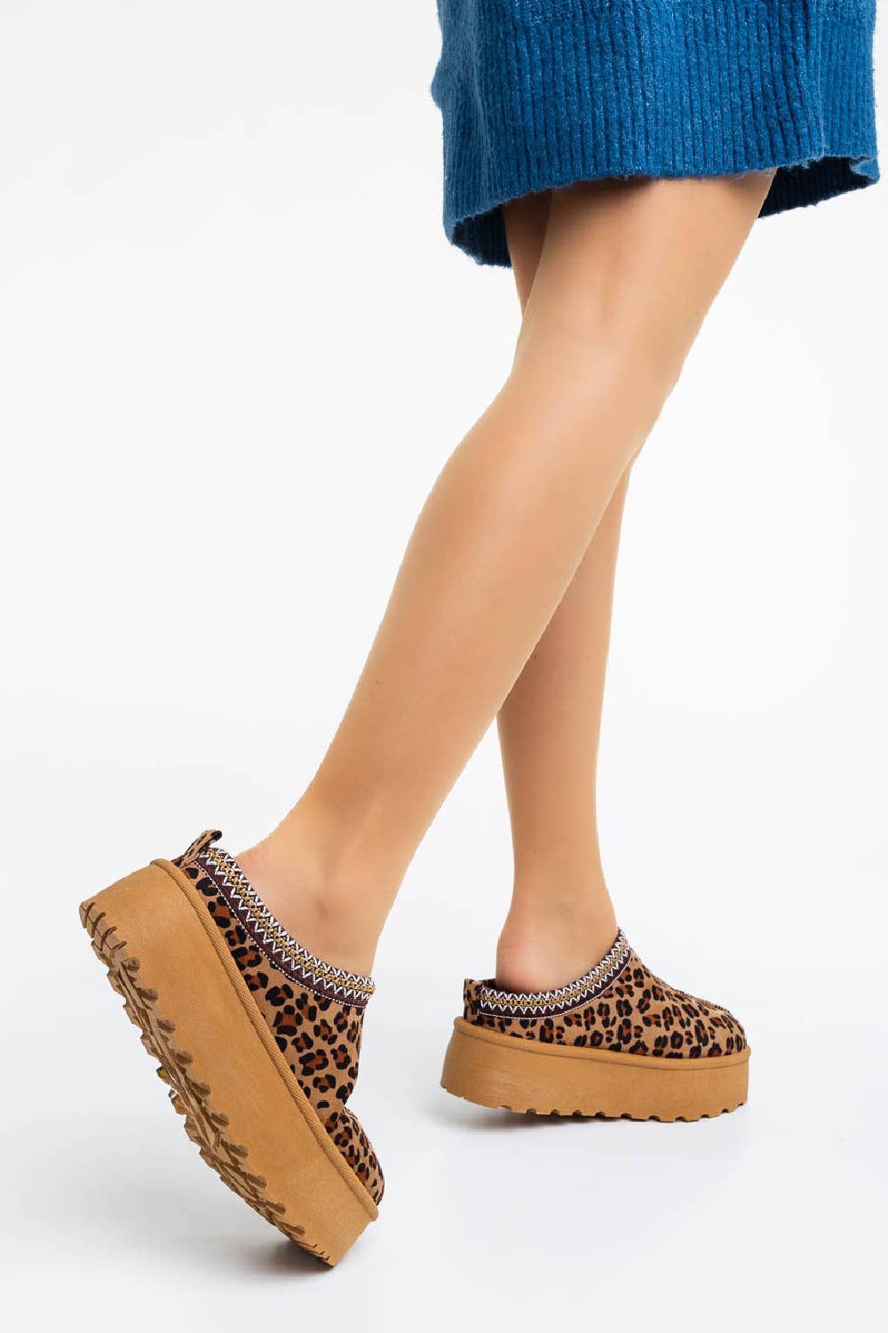Women's Faux Fur Lined Slipper Platform Sliders Aztec Mules