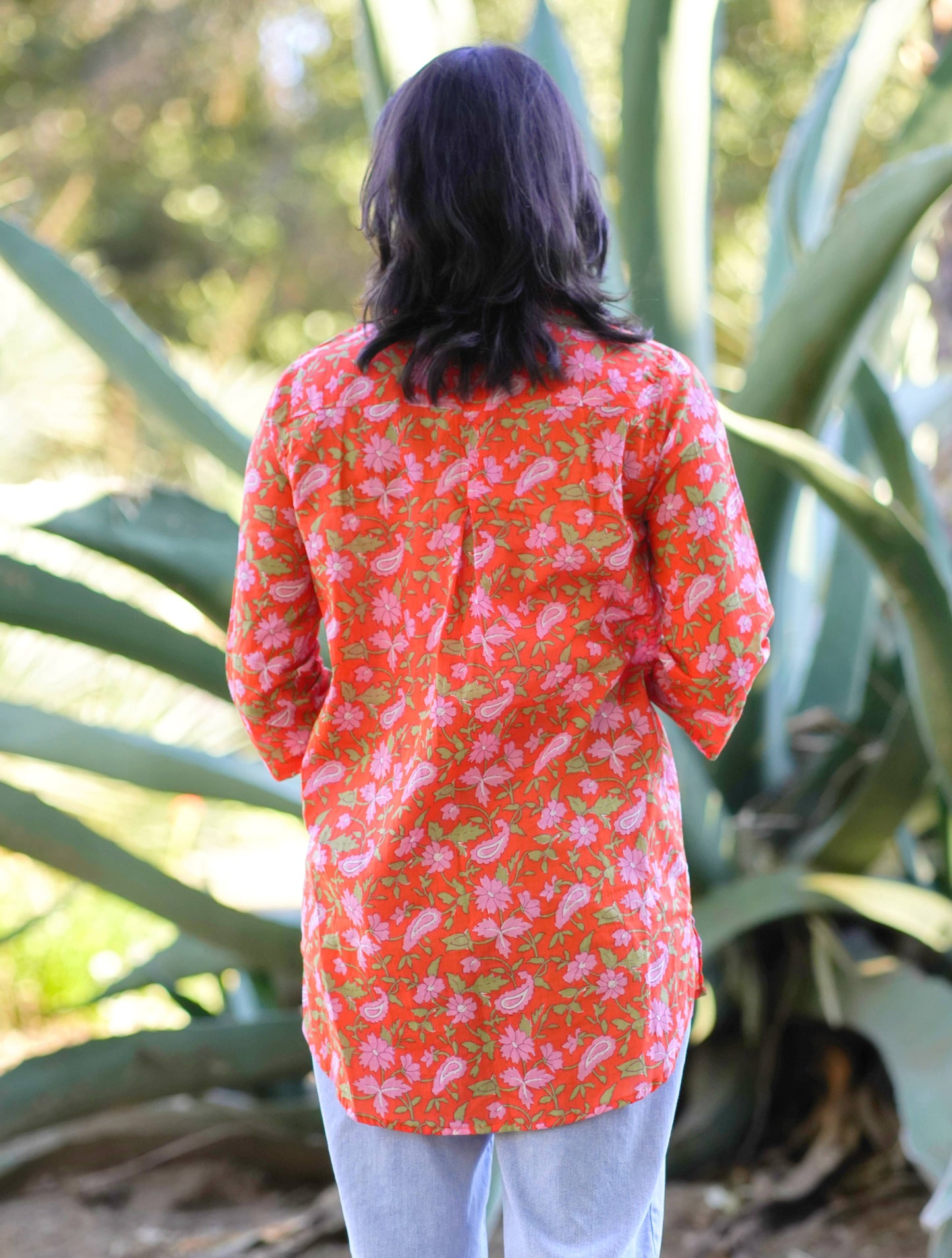 Nina Floral Button Down Shirt Coral