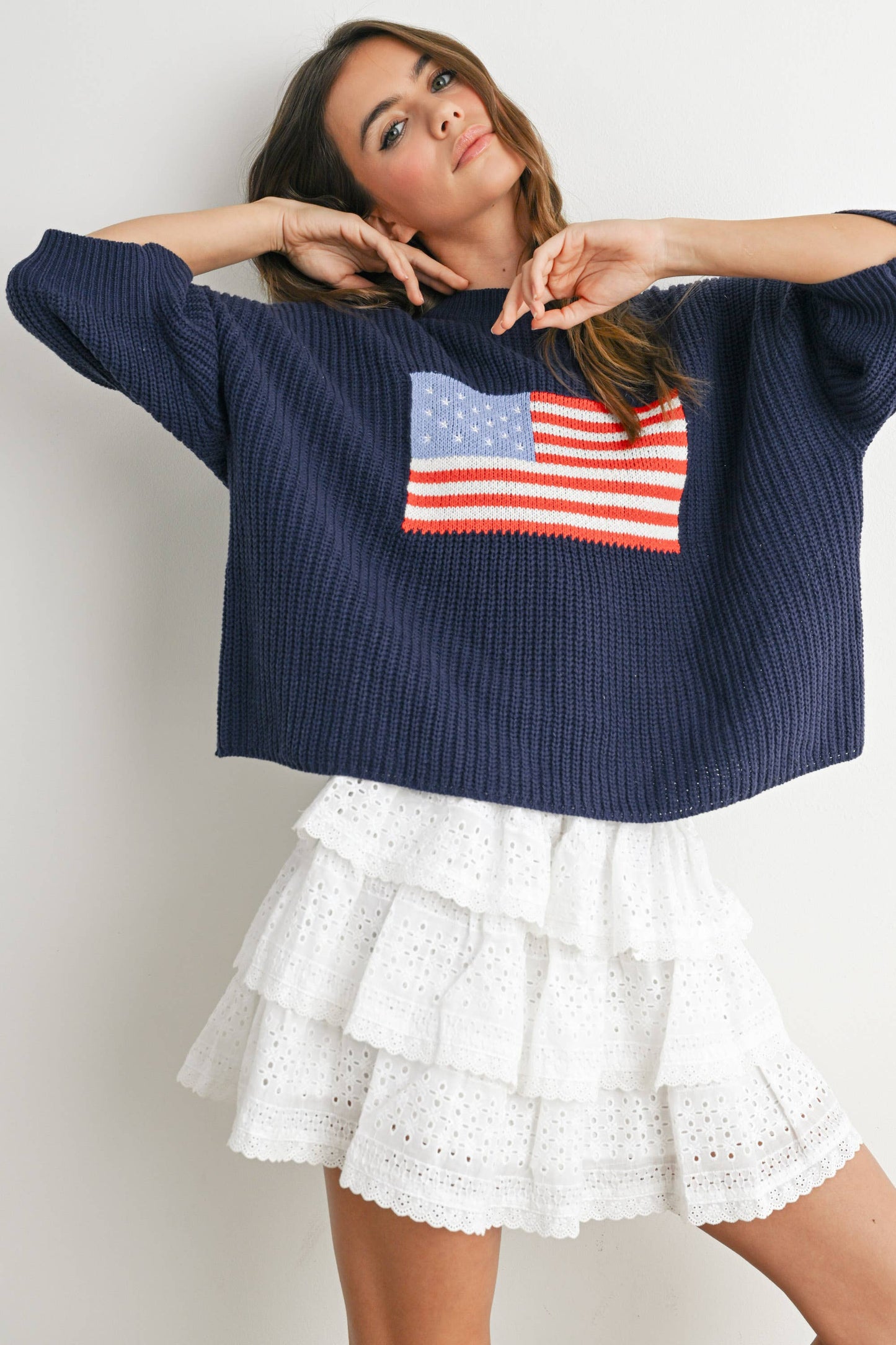 BMW7691 - FLAG PRINT KNIT SWEATER