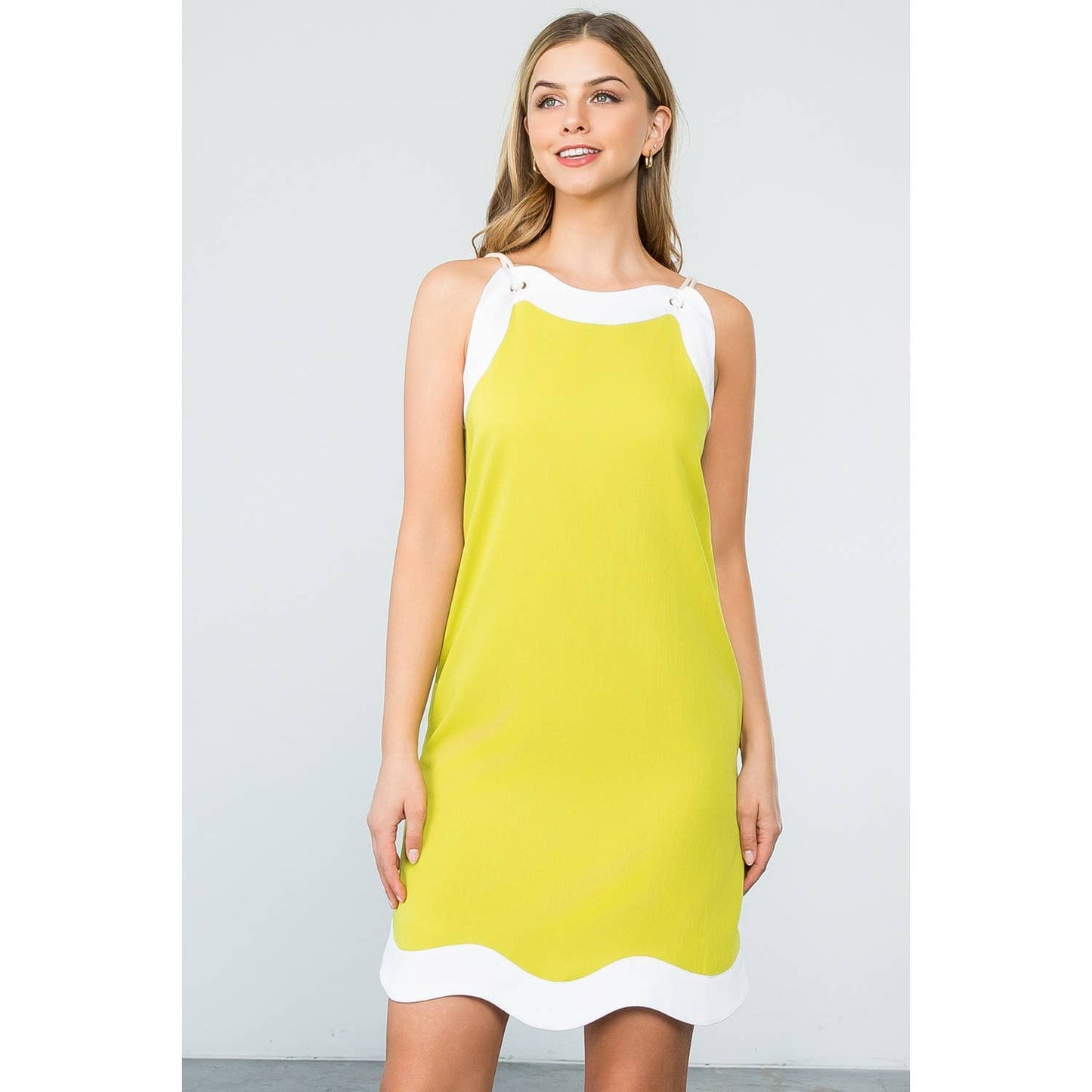 Sleeveless Scallop Trim Dress with Side Pockets