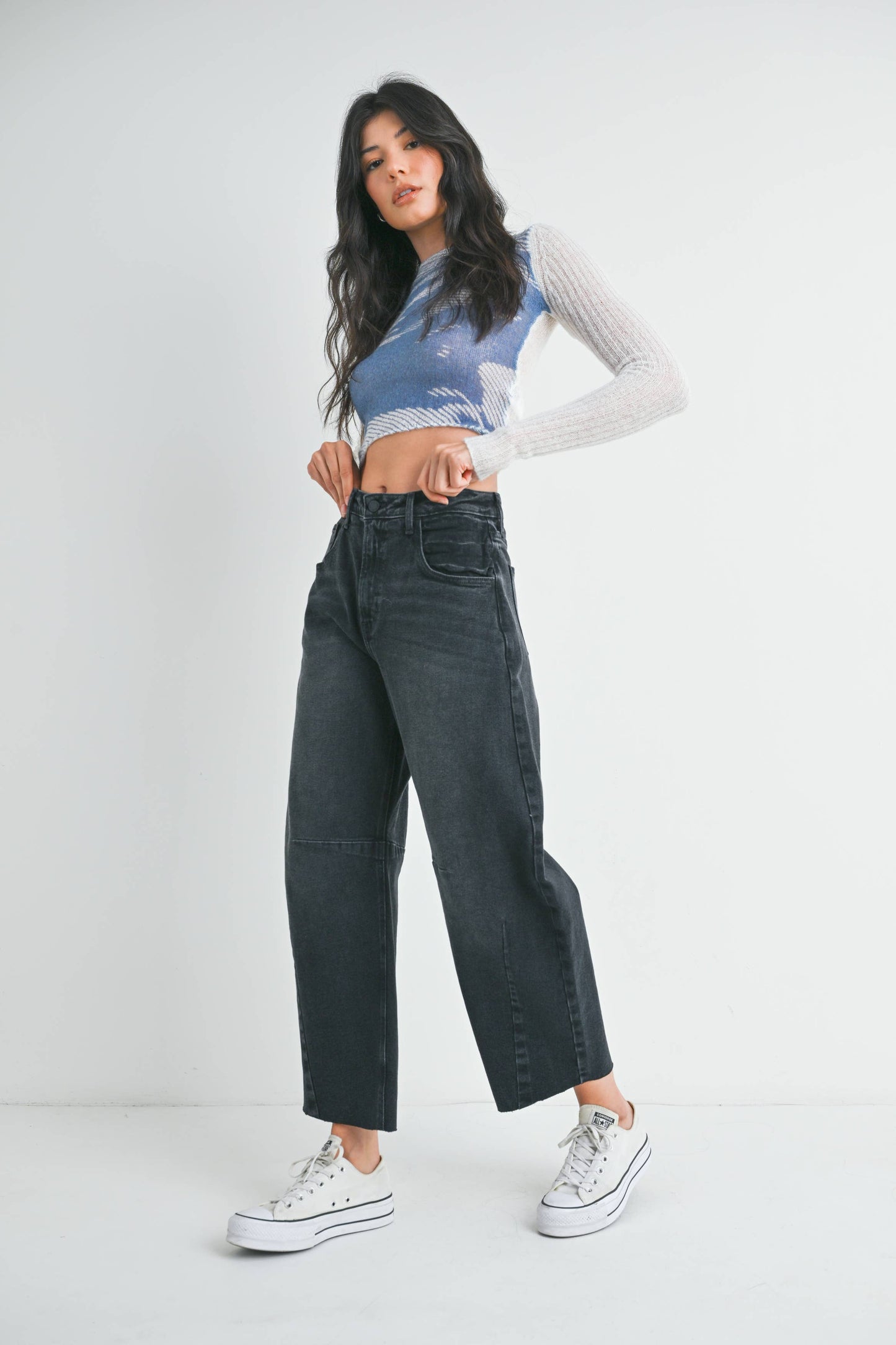 BP473J - WBLK - Barrel Jean w/ Seams