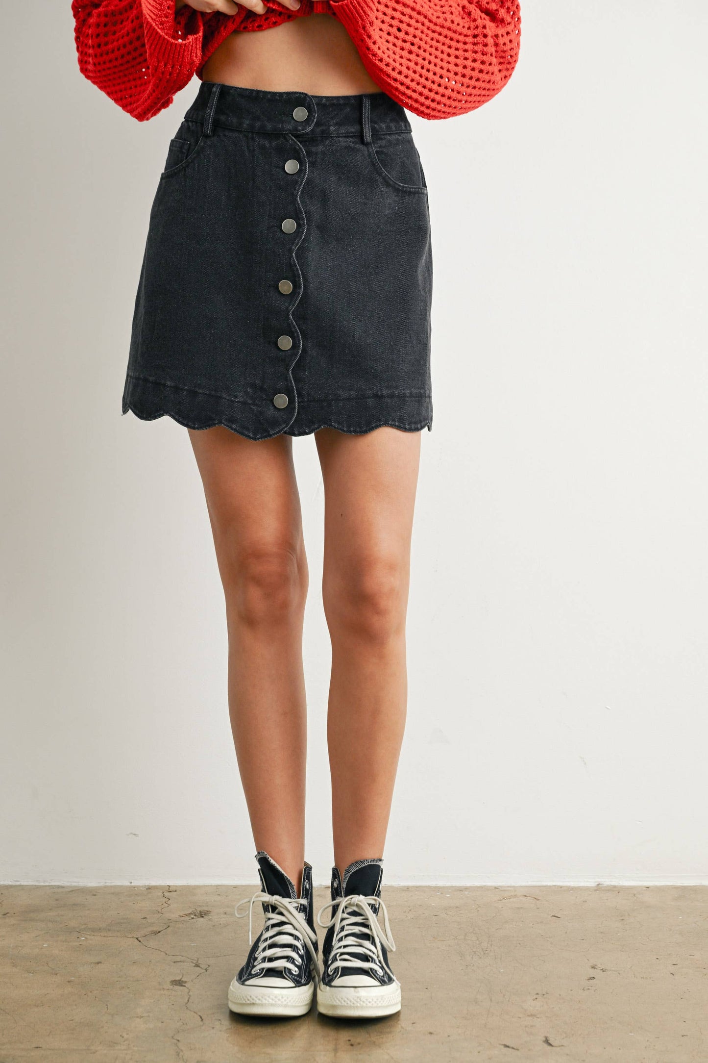 Buttoned Scallop Denim Skirt - BMS7702