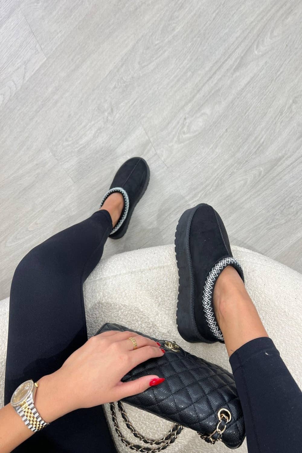 Women's Faux Fur Lined Slipper Platform Sliders Aztec Mules
