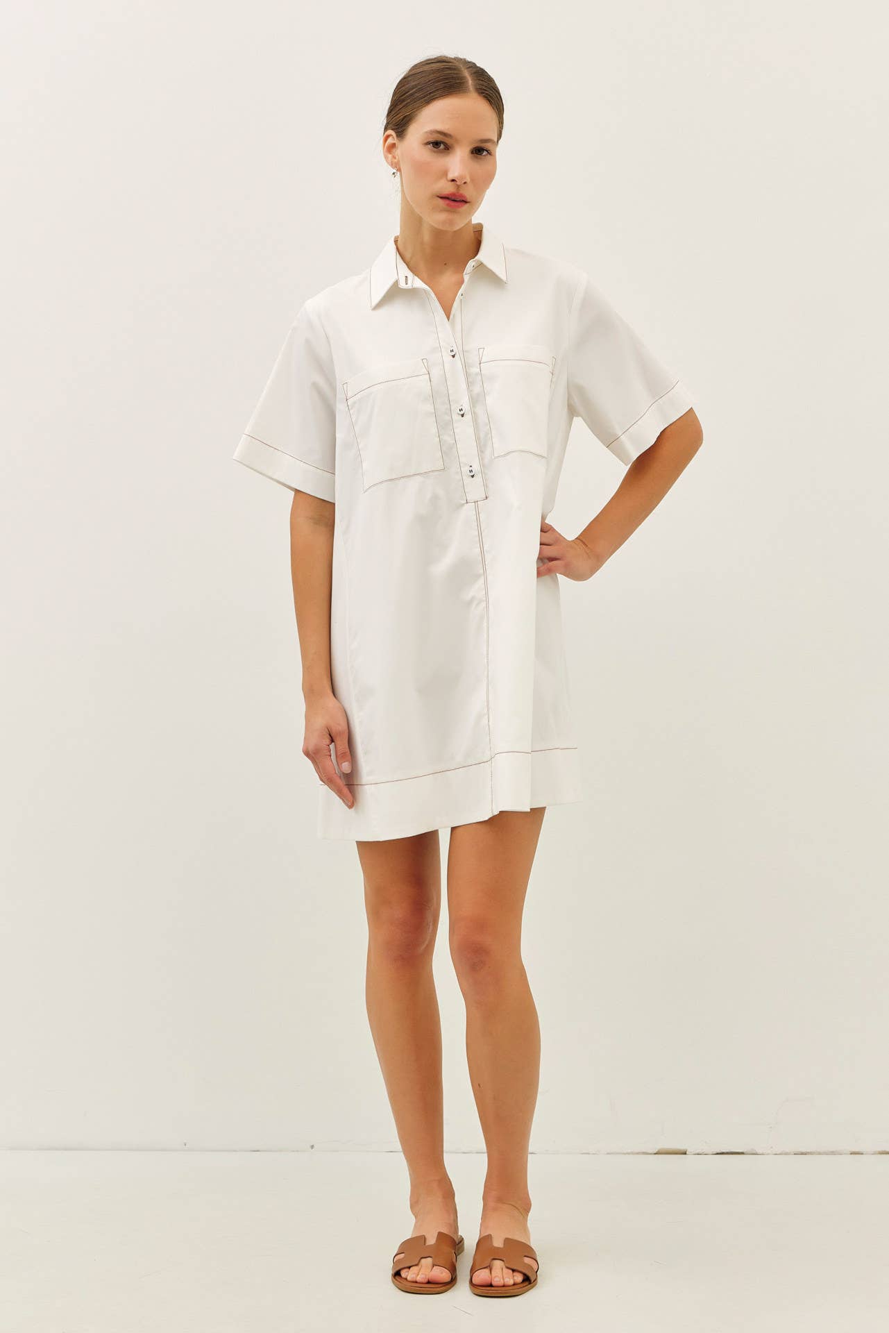 BREATHABLE A-LINE SHIRT DRESS WITH OVERSIZED SLVS