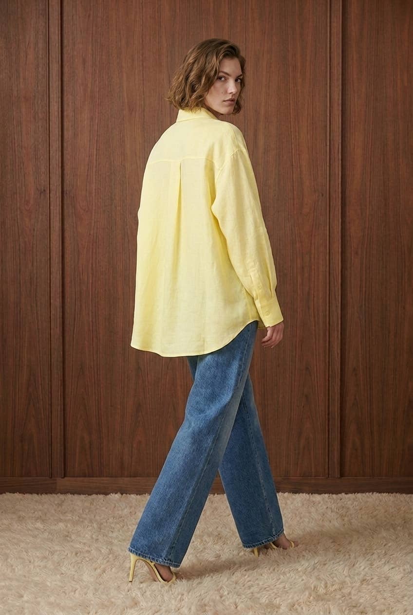 Oversized Novelty-Button Woven Shirt