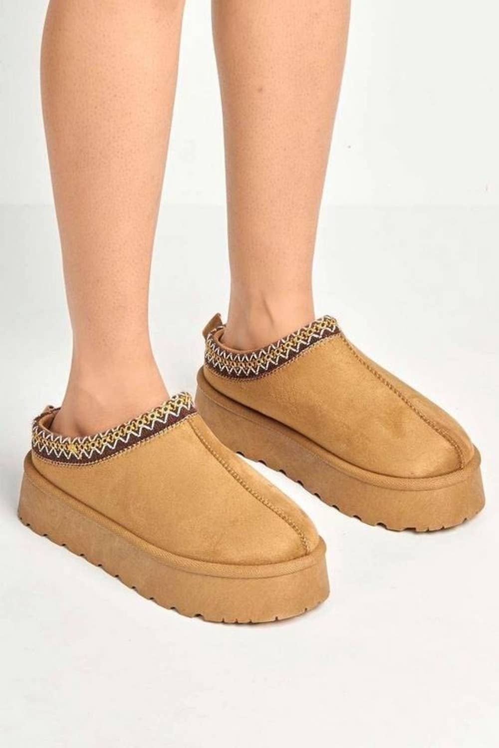 Women's Faux Fur Lined Slipper Platform Sliders Aztec Mules