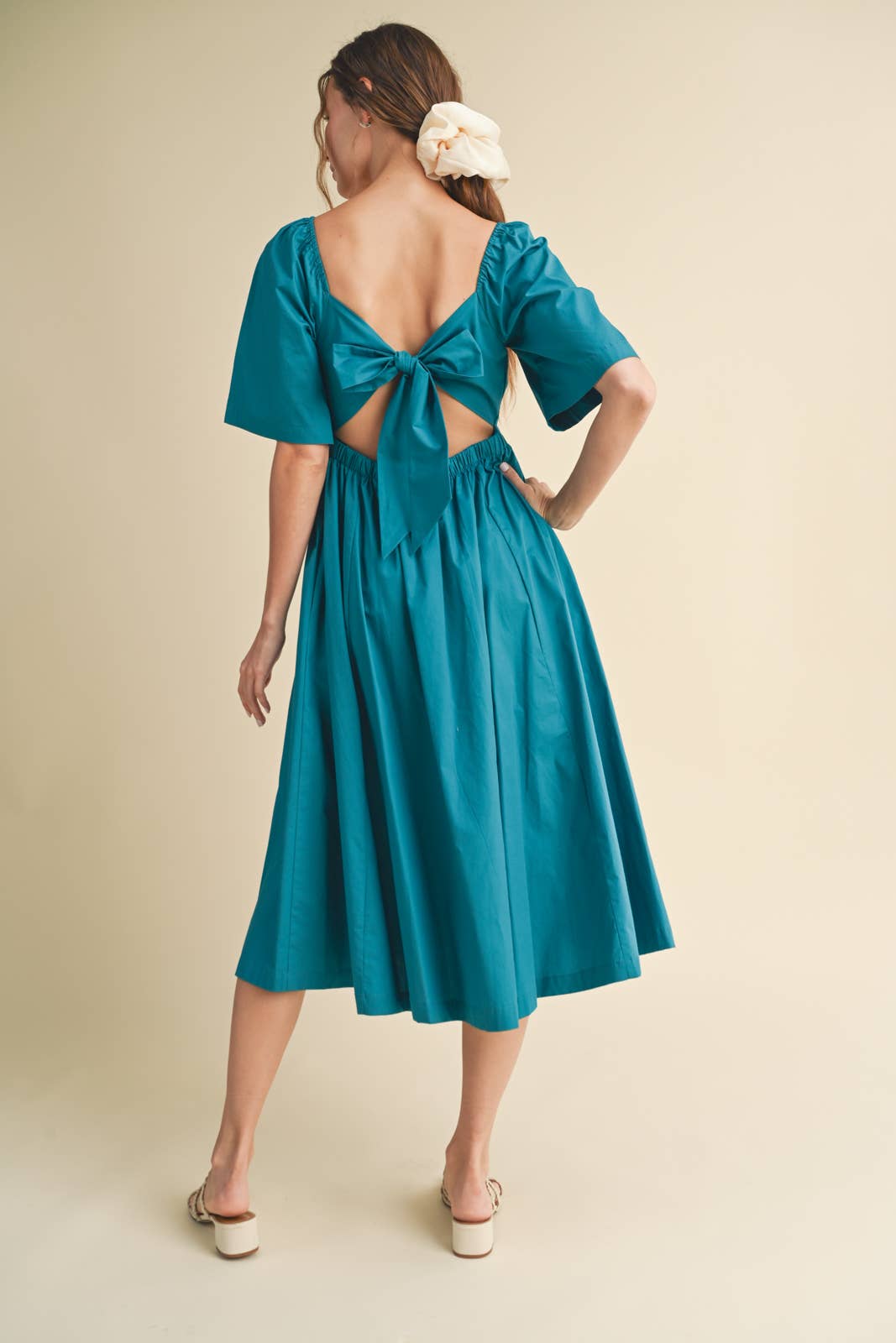 POPLIN COTTON MIDI DRESS WITH FRONT TWIST / WL24-8608