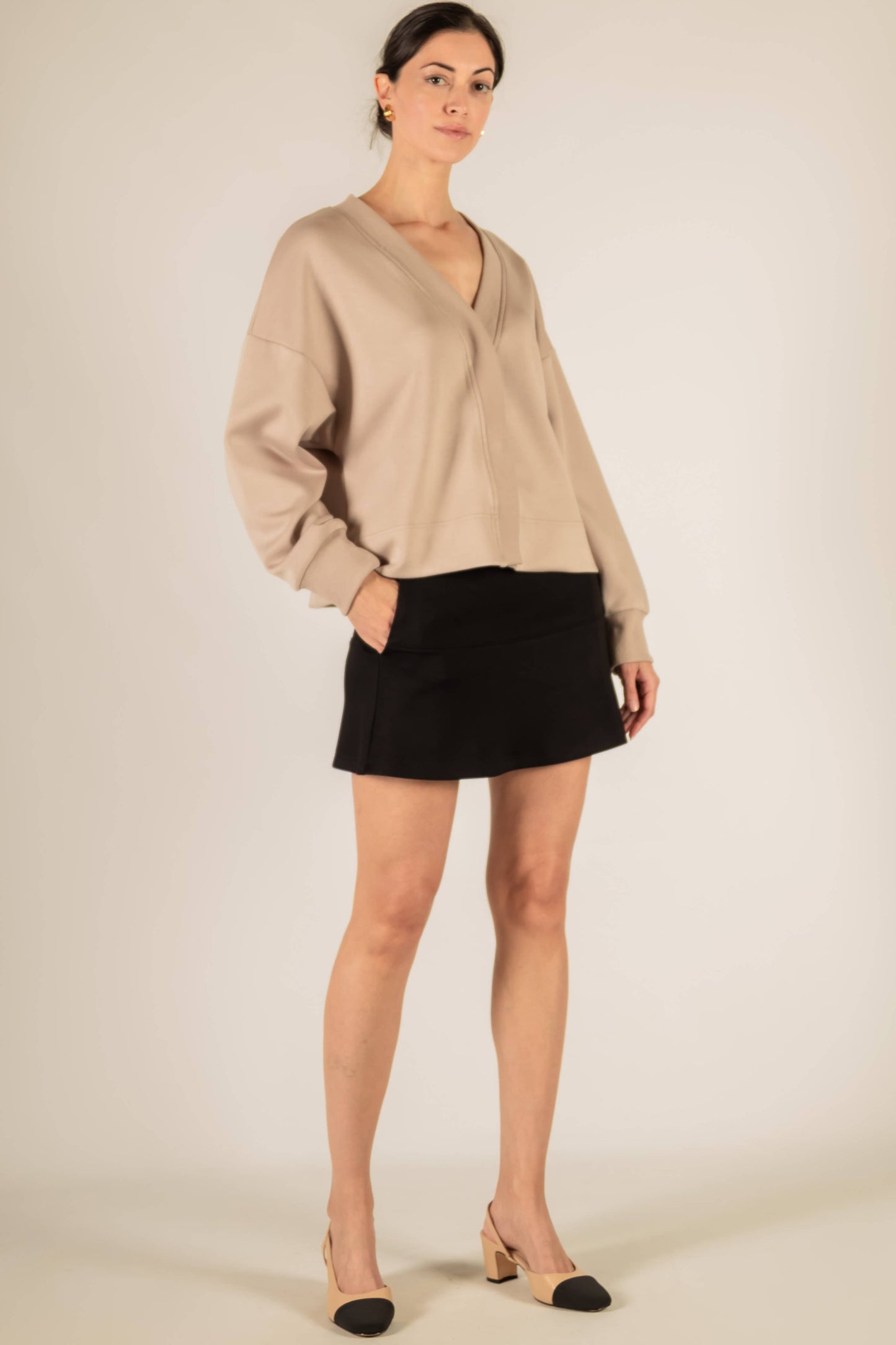 P. CILL Butter Modal Rib Contrast Oversized Cropped Cardigan