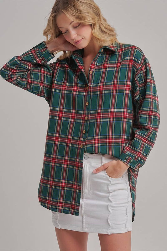 CHRISTMAS HOLIDAY PLAID BUTTON DOWN SHIRT TOP_JLT00105-09