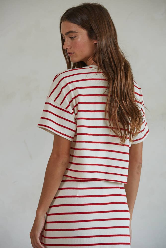 RJ3426 | Knit Cotton Rayon Striped Short Sleeve Pullover Top