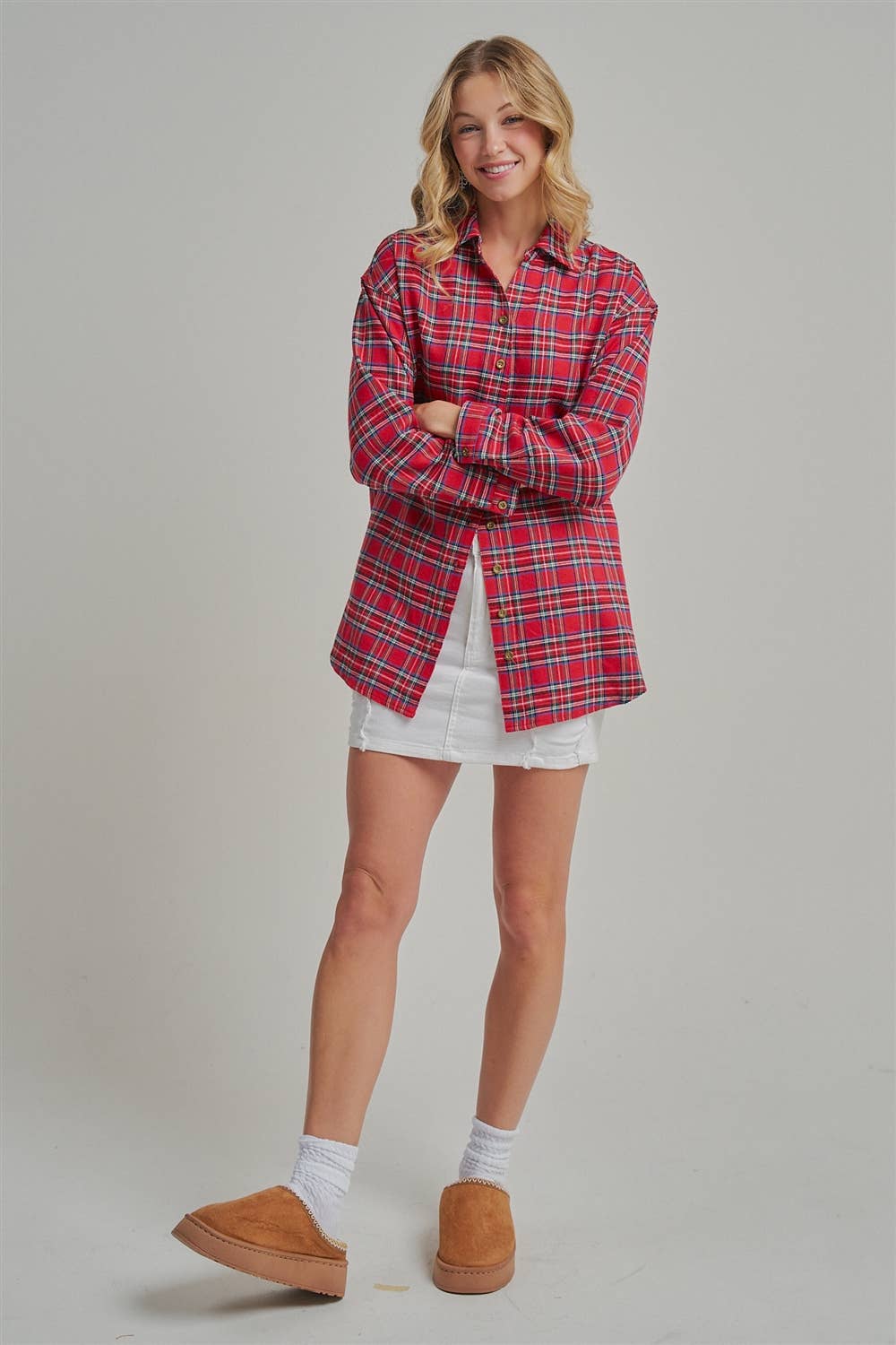 CHRISTMAS HOLIDAY PLAID BUTTON DOWN SHIRT TOP_JLT00105-09