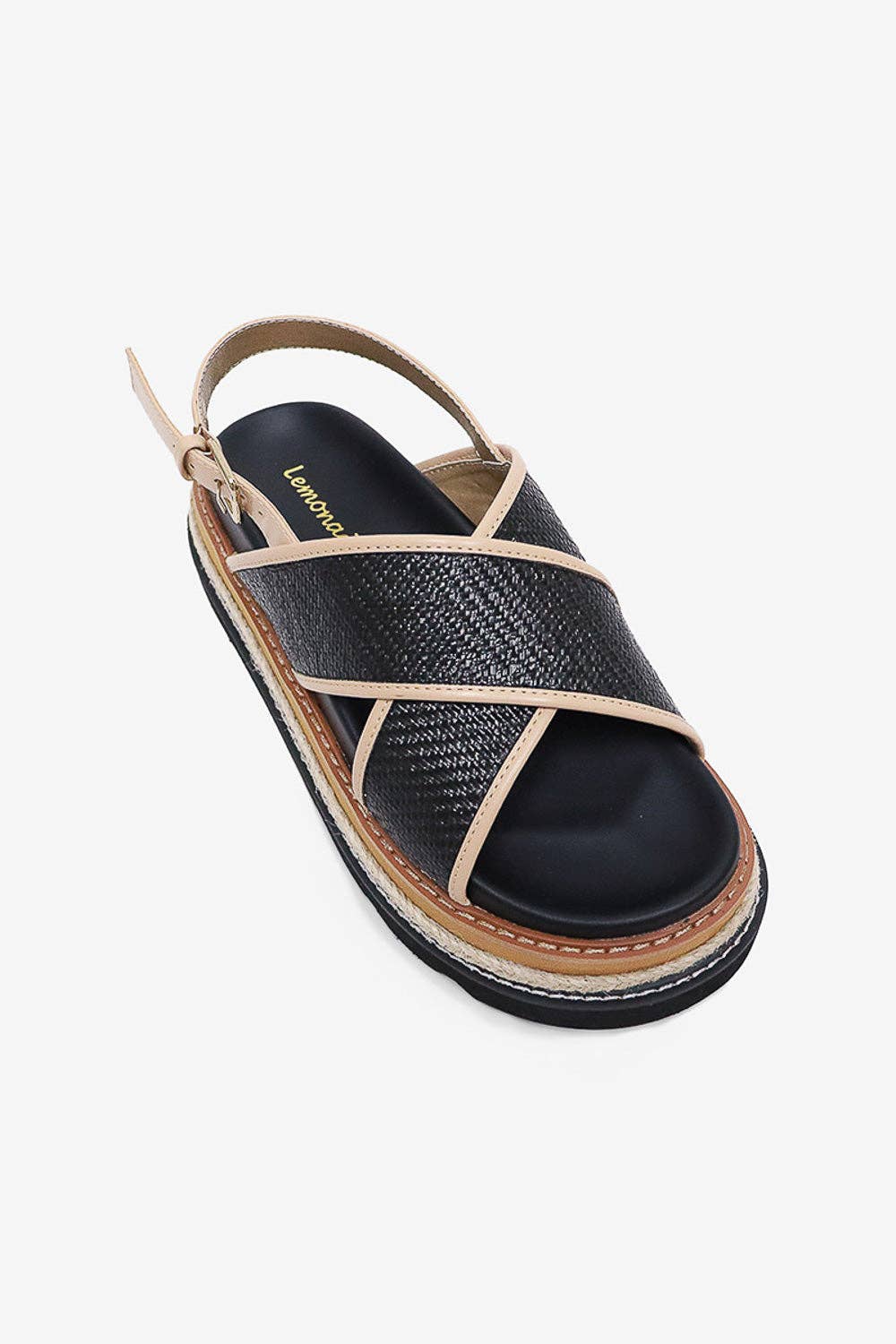 ODI - Tropical Platform Sandals, Woven Straps, Stylish Black