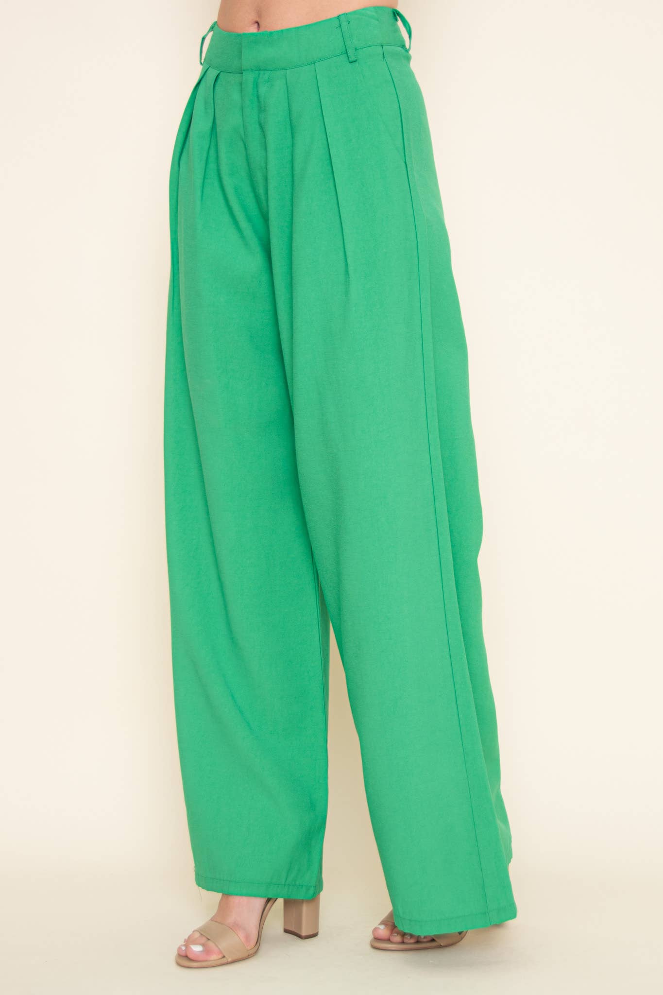 TRENDY PLEATED STRAIGHT LEG HIGH WAISTED TROUSERS -PI5491FO