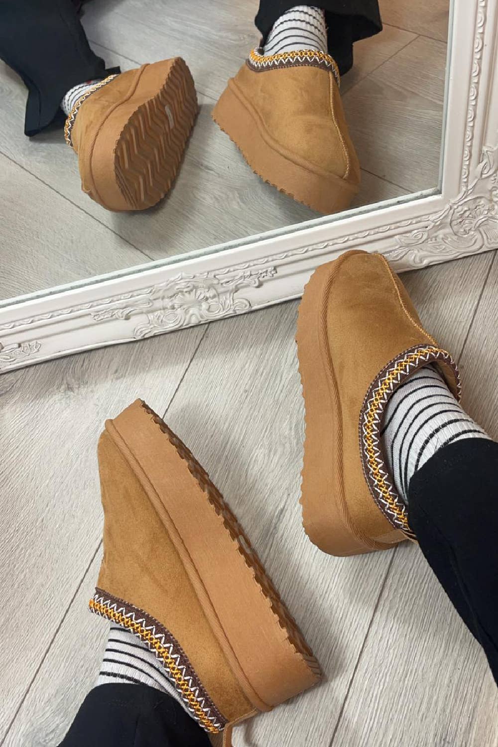 Women's Faux Fur Lined Slipper Platform Sliders Aztec Mules