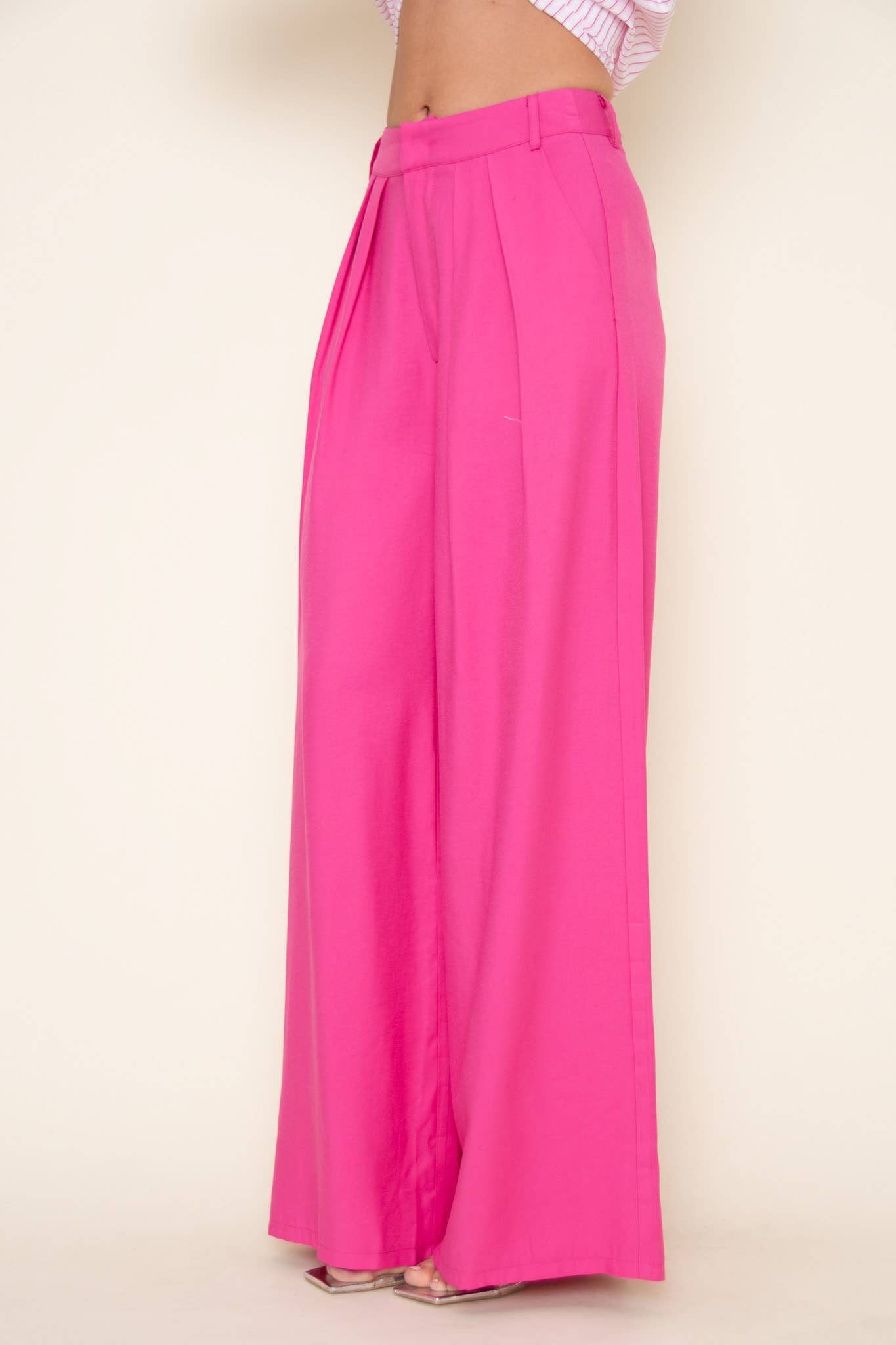 TRENDY PLEATED STRAIGHT LEG HIGH WAISTED TROUSERS -PI5491FO