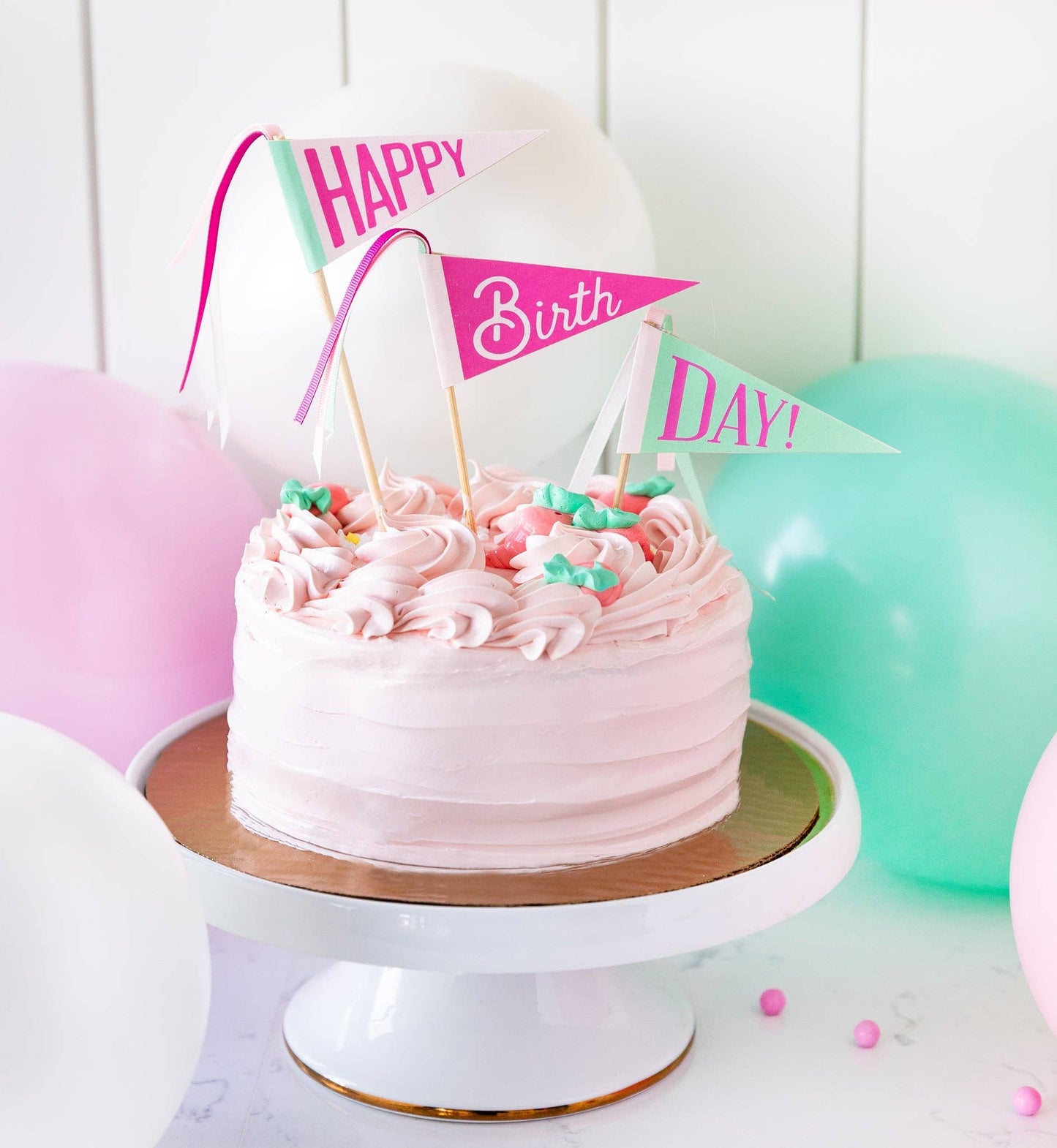 HBD911 - Pink Happy Birthday Cake Topper